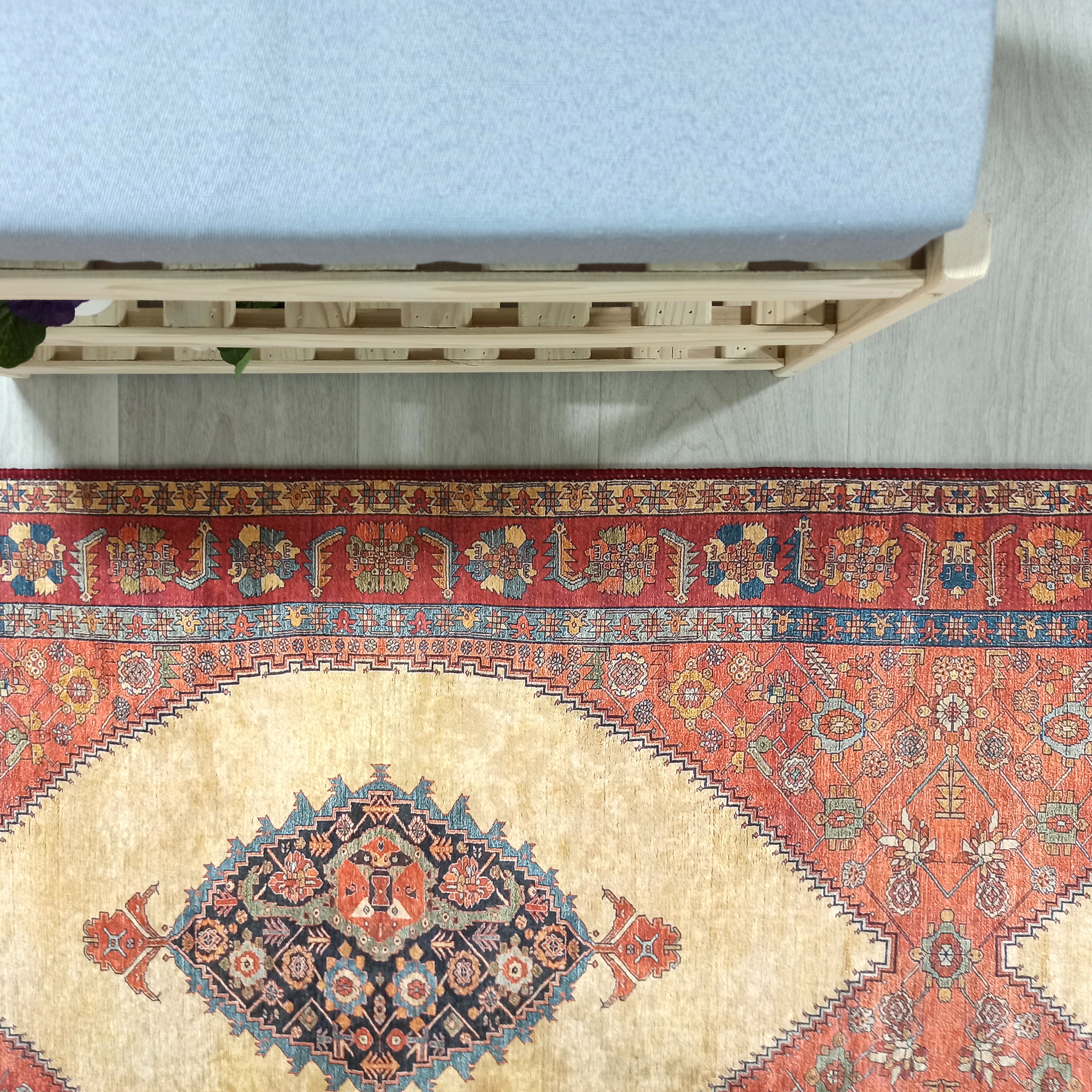 Persian Heriz Orange Beige Vintage Design Rug