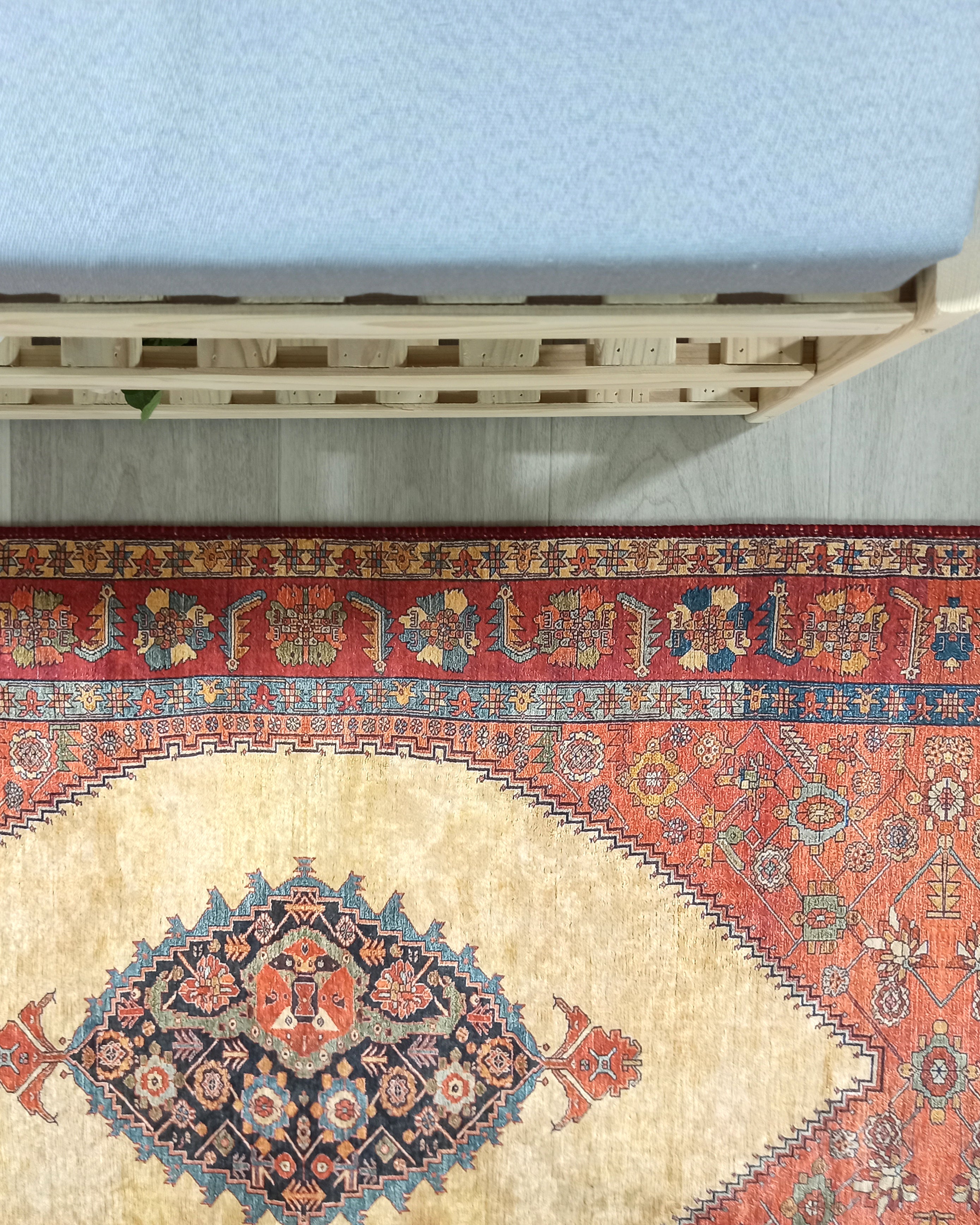 Persian Heriz Orange Beige Vintage Design Rug