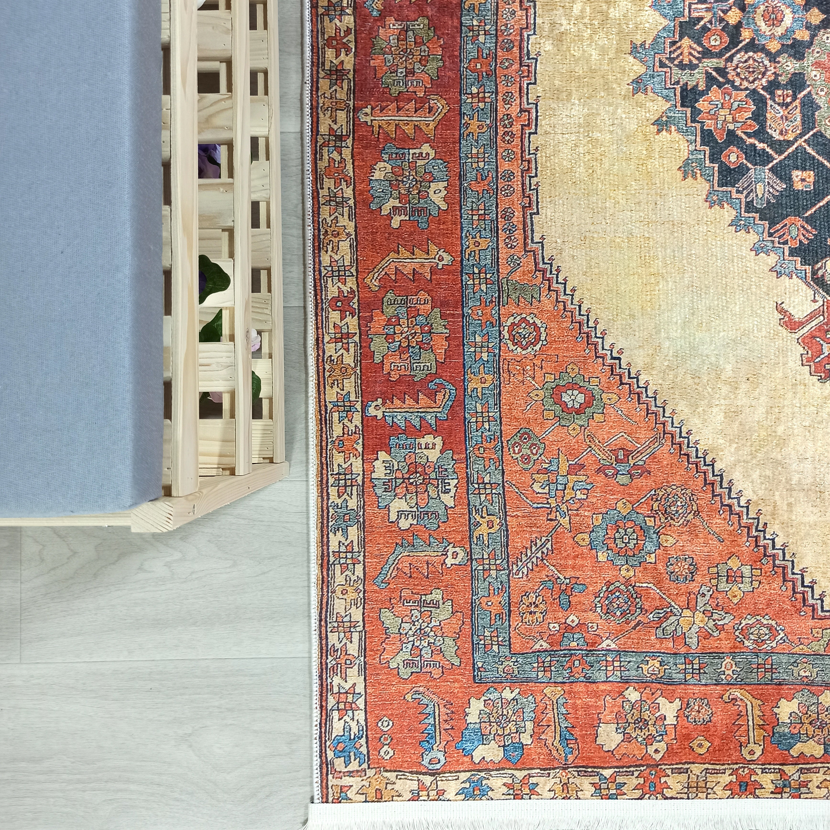 Persian Heriz Orange Beige Vintage Design Rug