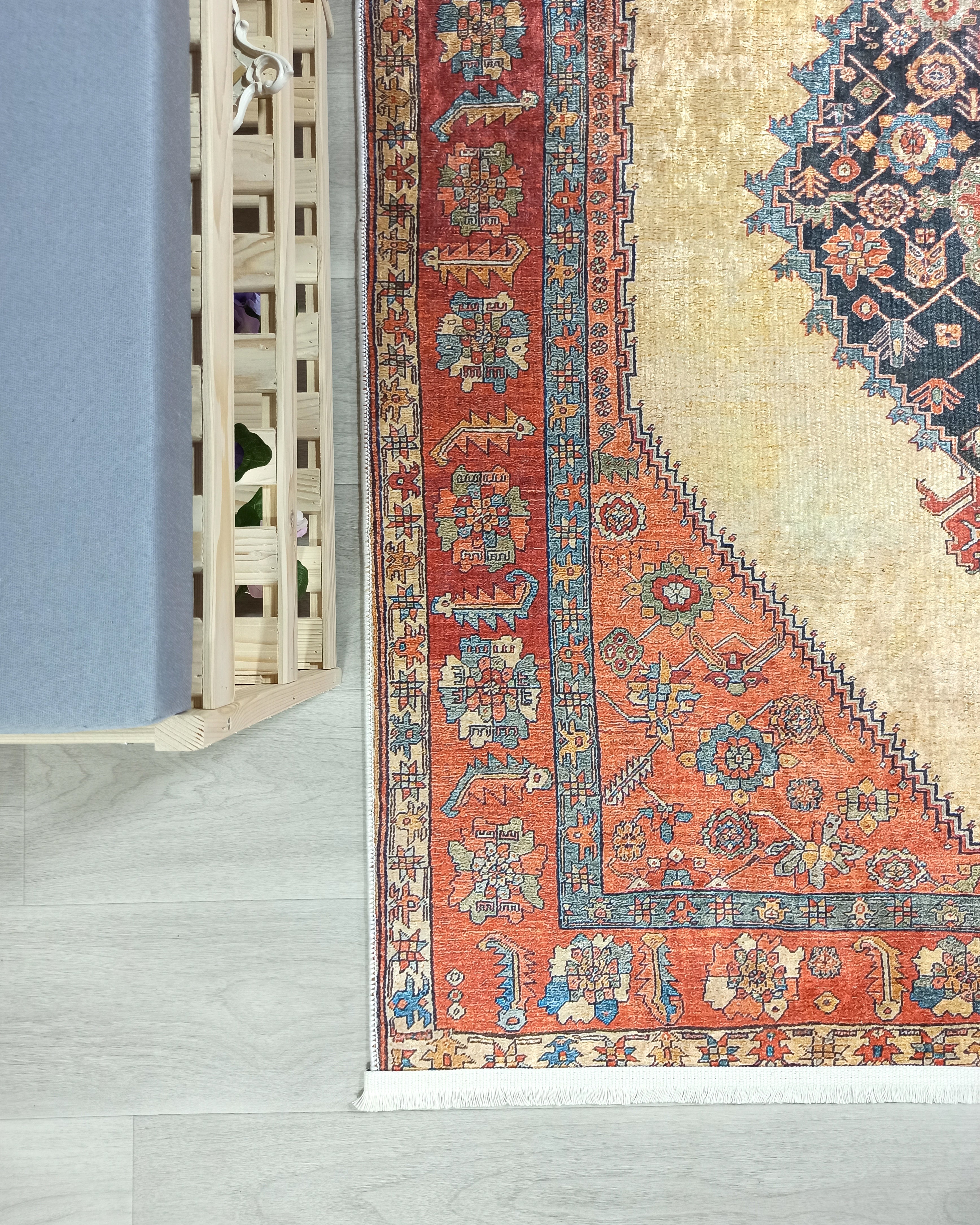 Persian Heriz Orange Beige Vintage Design Rug