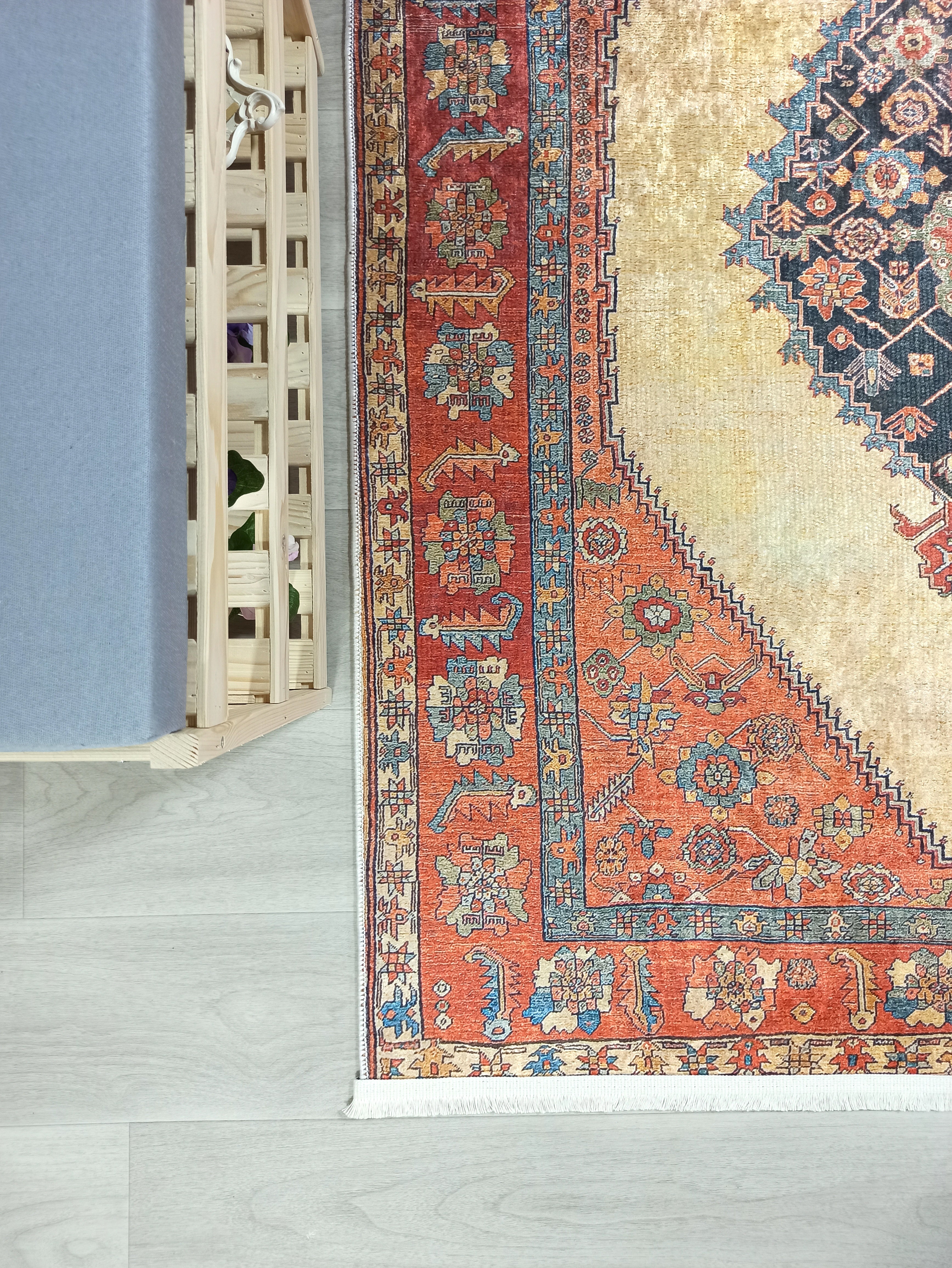 Persian Heriz Orange Beige Vintage Design Rug