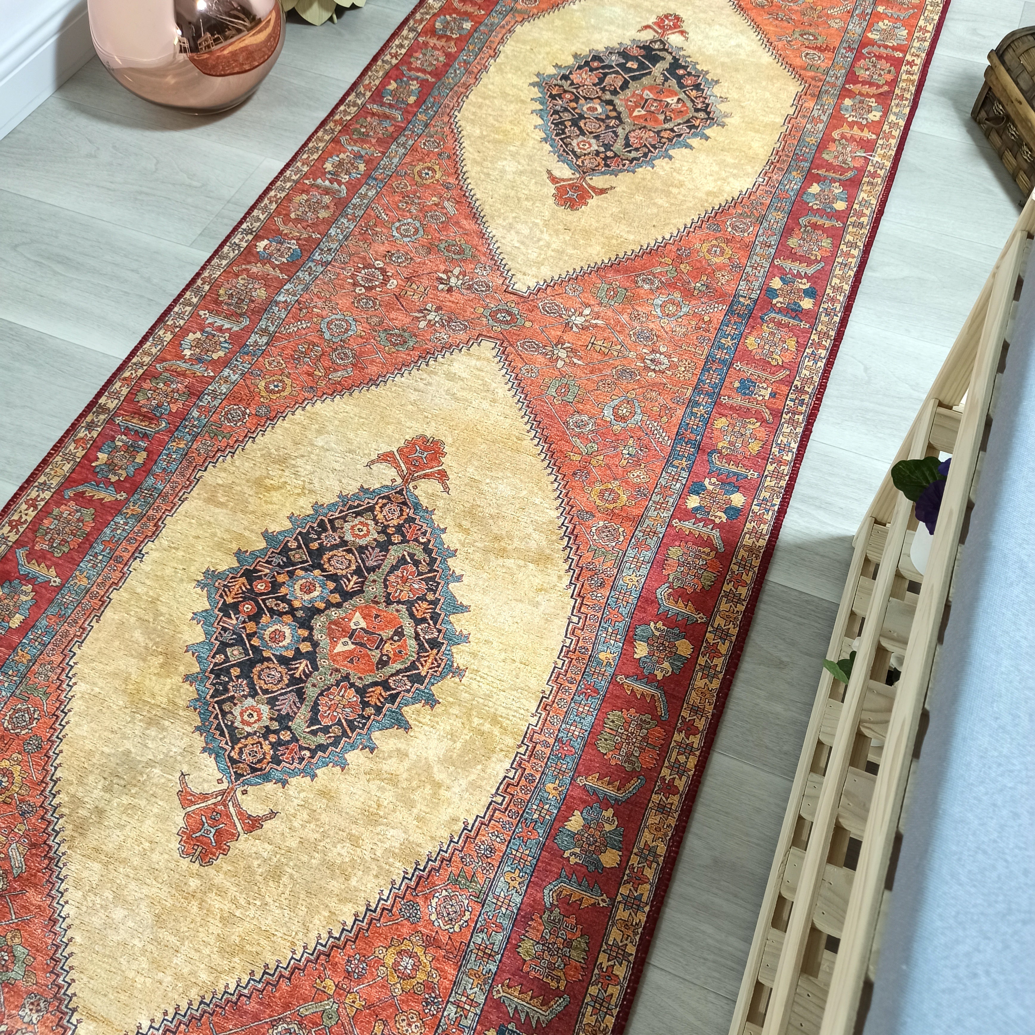 Persian Heriz Orange Beige Vintage Design Rug