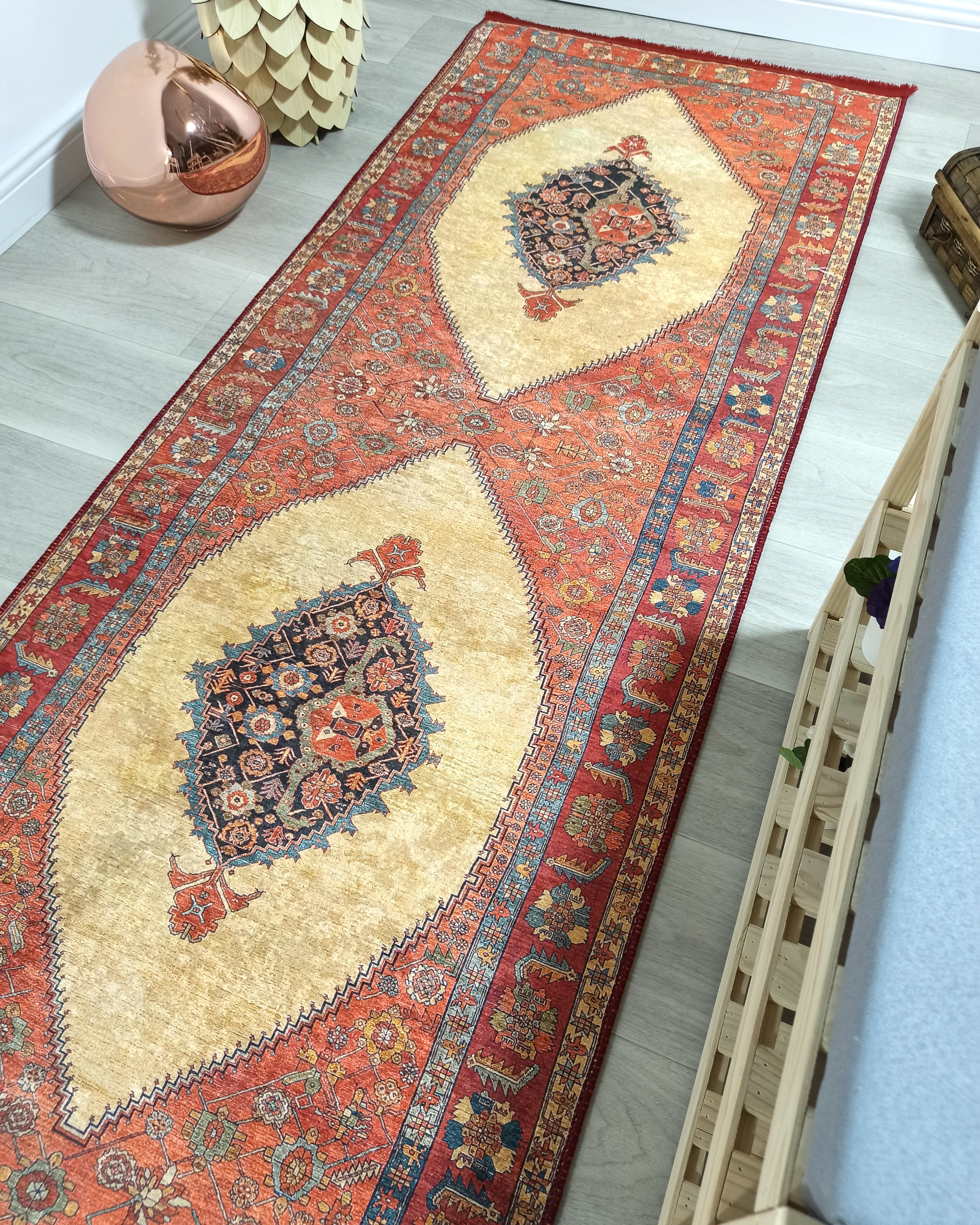 Persian Heriz Orange Beige Vintage Design Rug