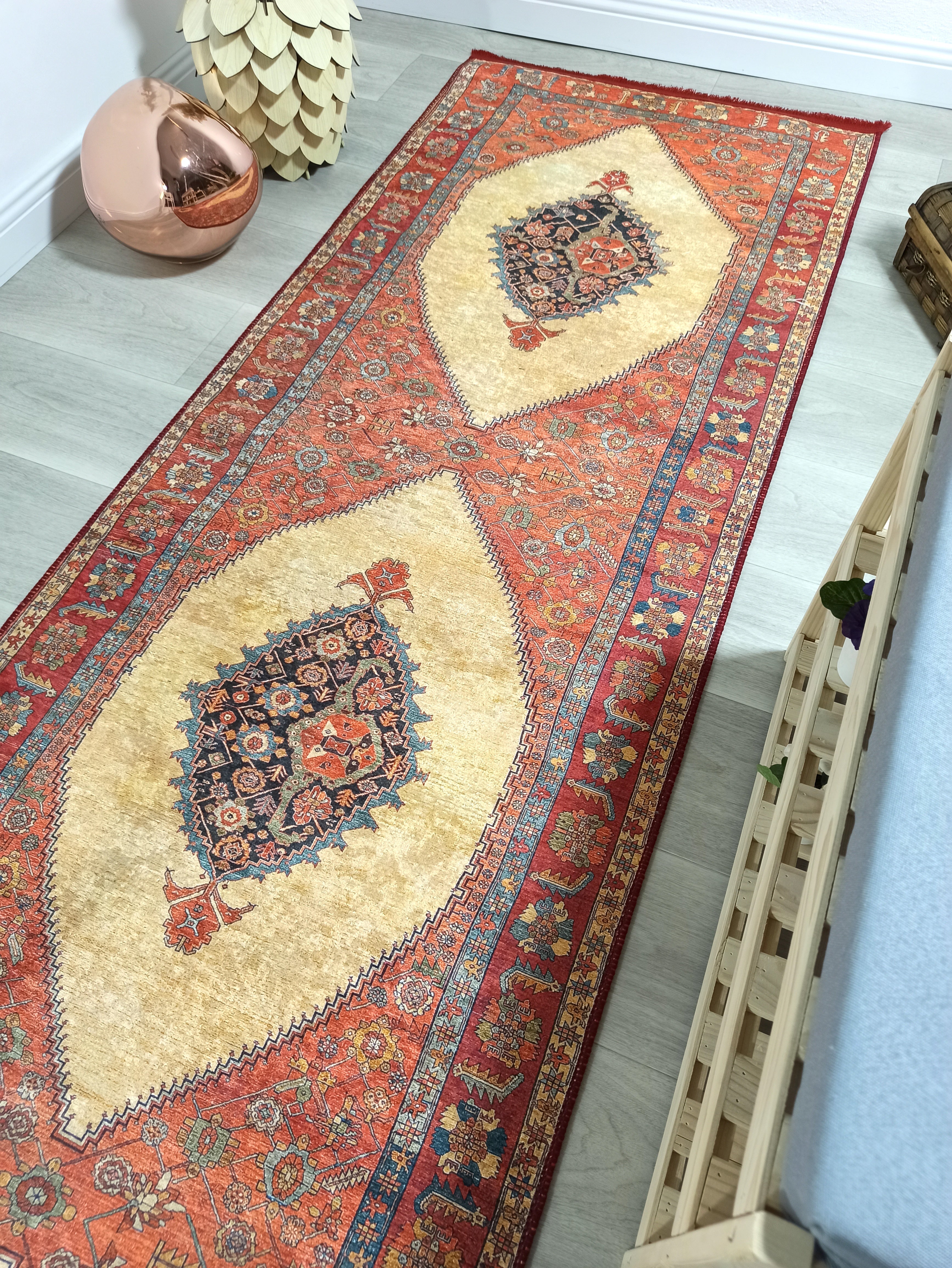 Persian Heriz Orange Beige Vintage Design Rug