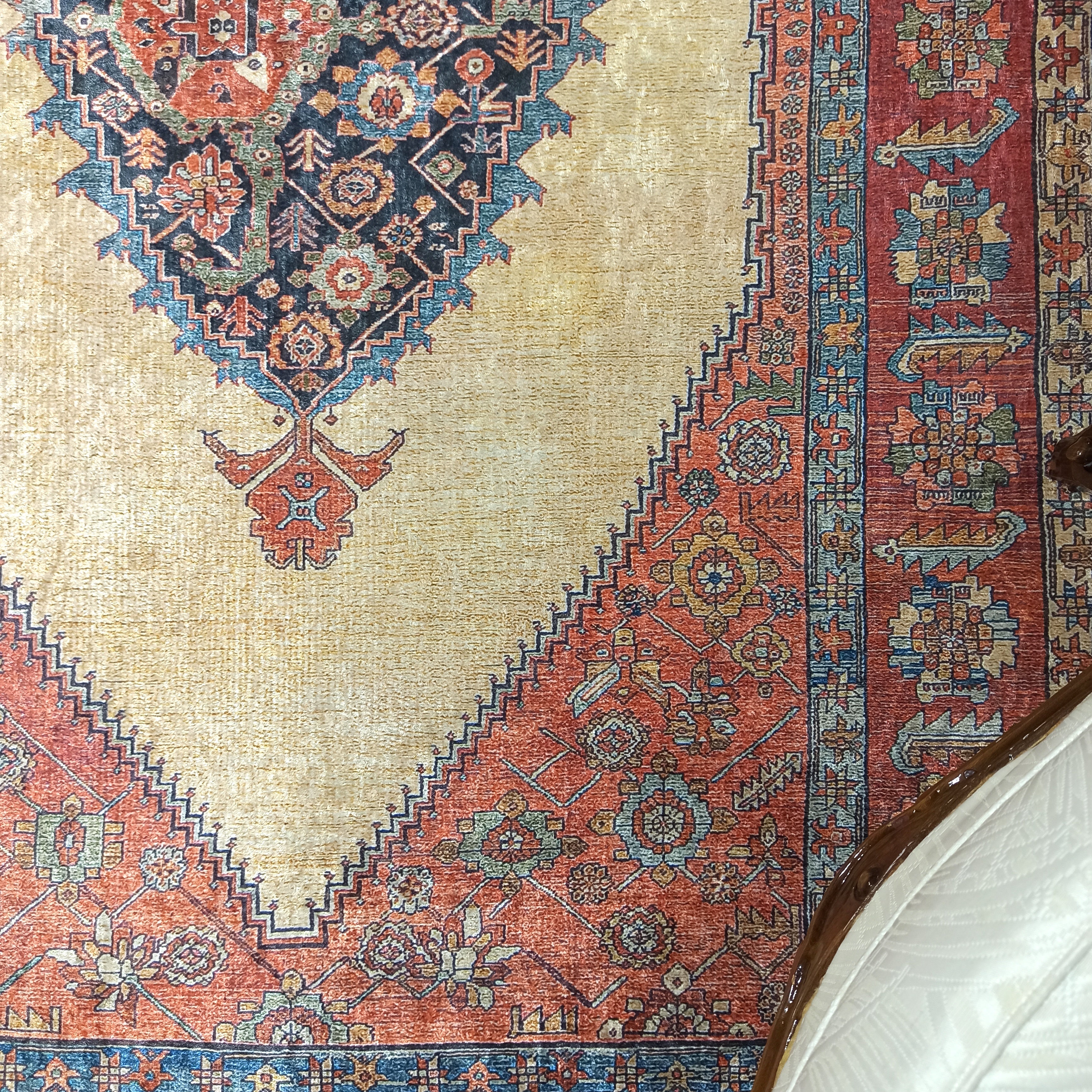 Persian Heriz Orange Beige Vintage Design Rug