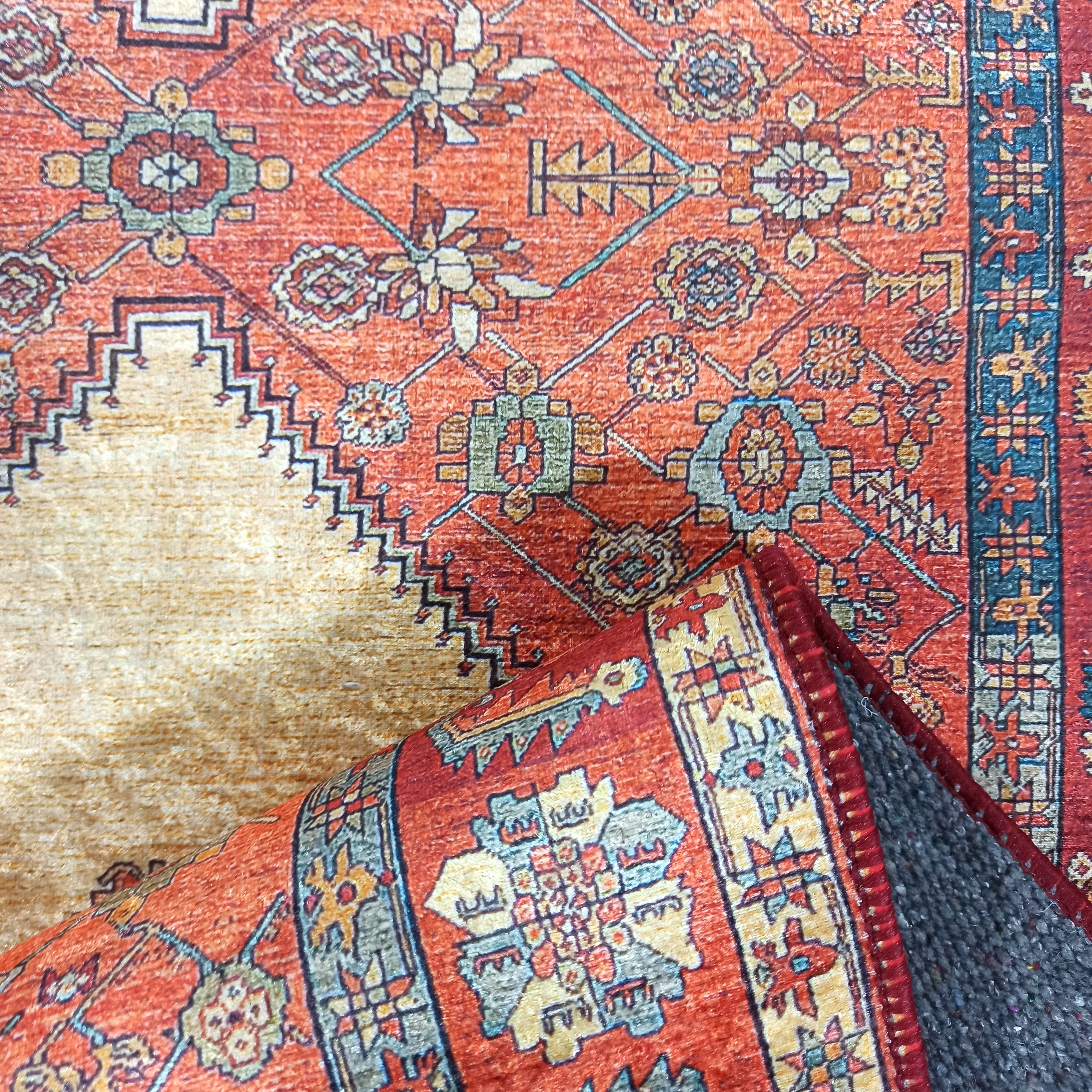 Persian Heriz Orange Beige Vintage Design Rug