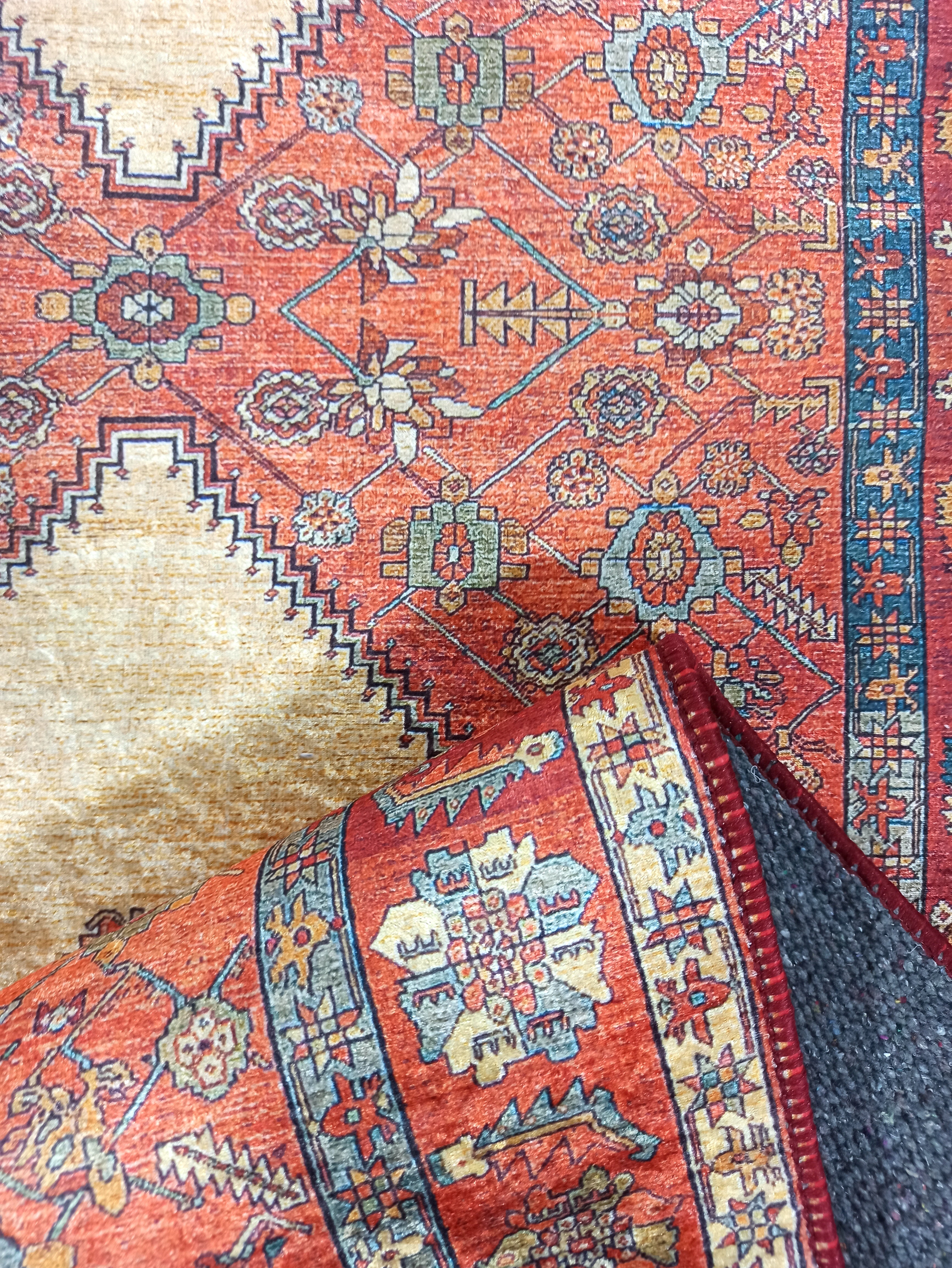 Persian Heriz Orange Beige Vintage Design Rug