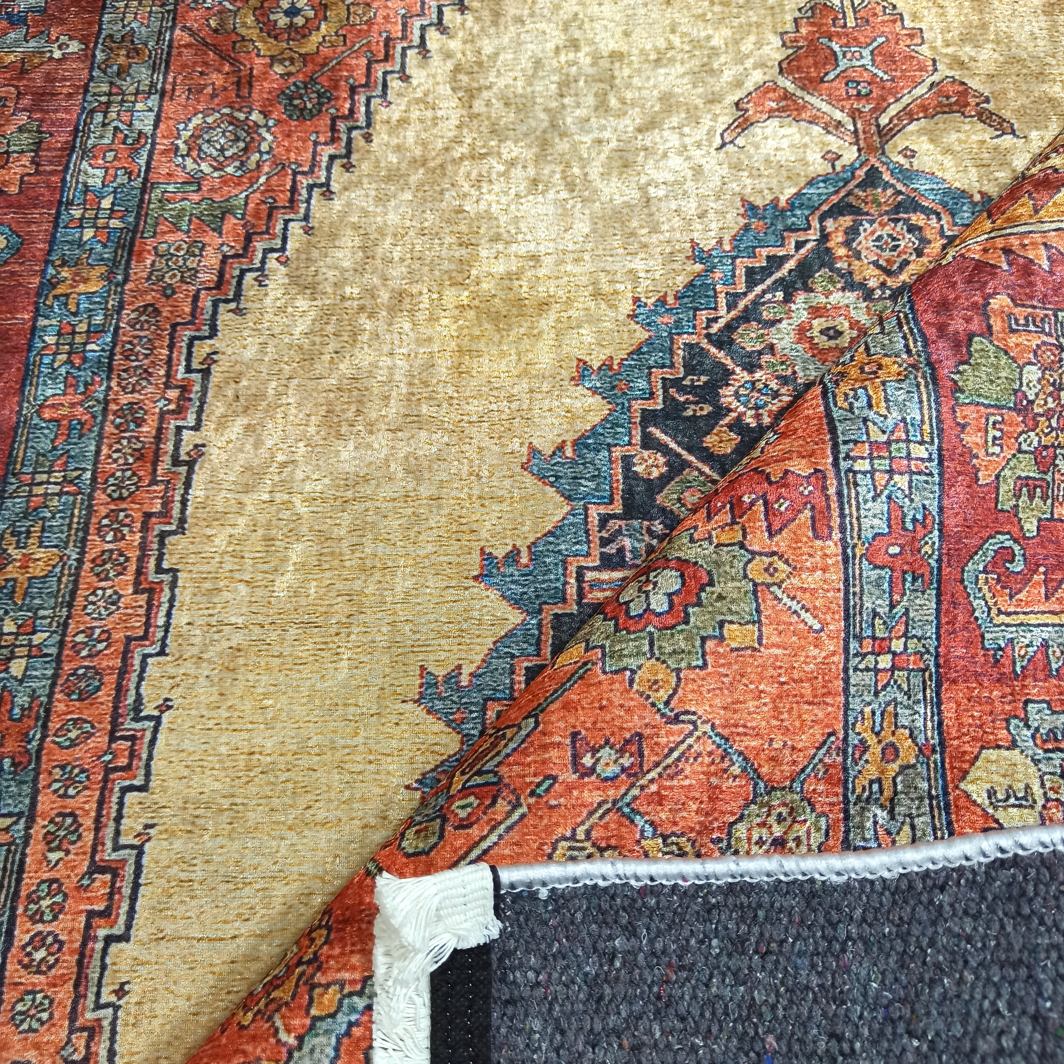Persian Heriz Orange Beige Vintage Design Rug