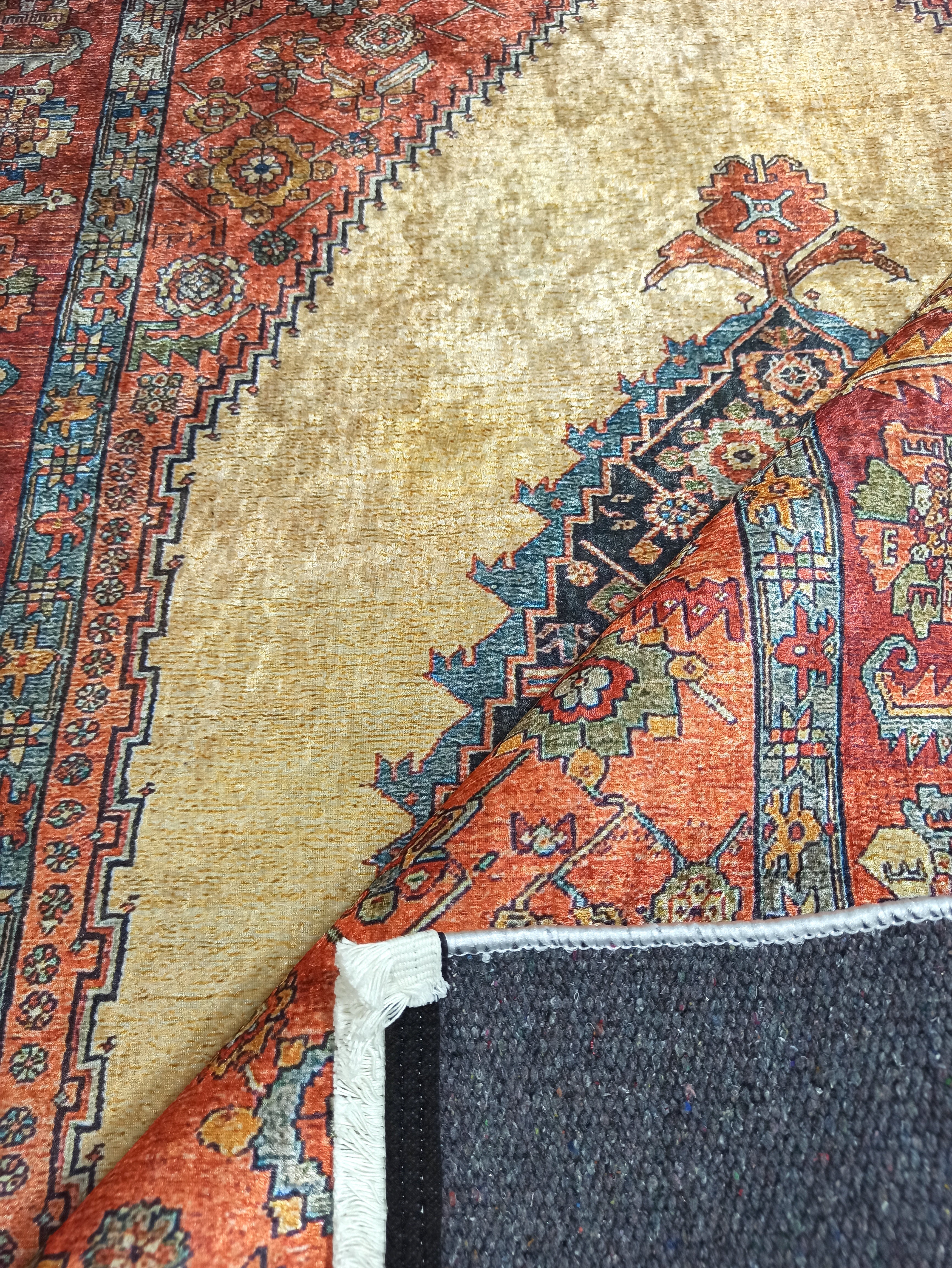 Persian Heriz Orange Beige Vintage Design Rug