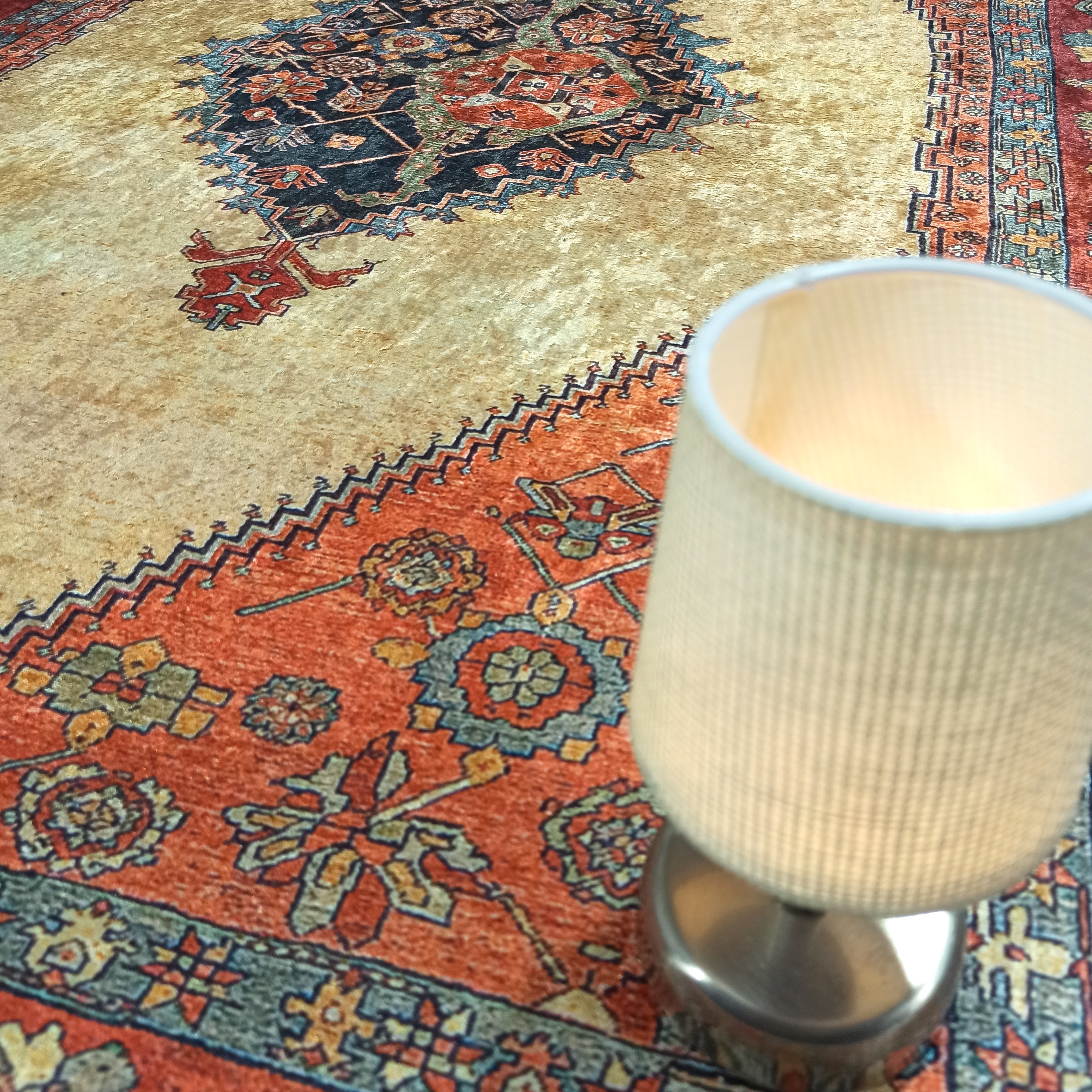 Persian Heriz Orange Beige Vintage Design Rug