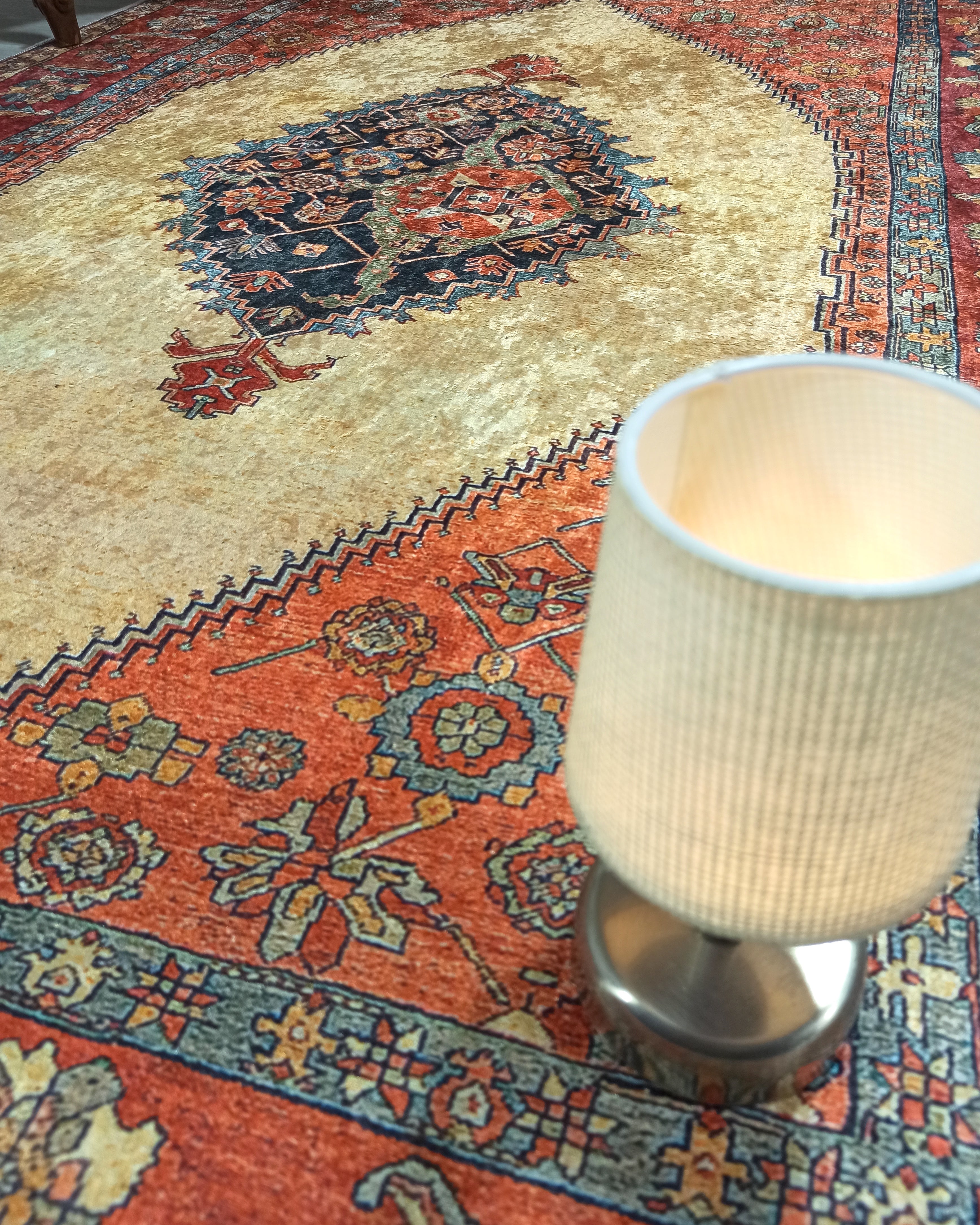 Persian Heriz Orange Beige Vintage Design Rug