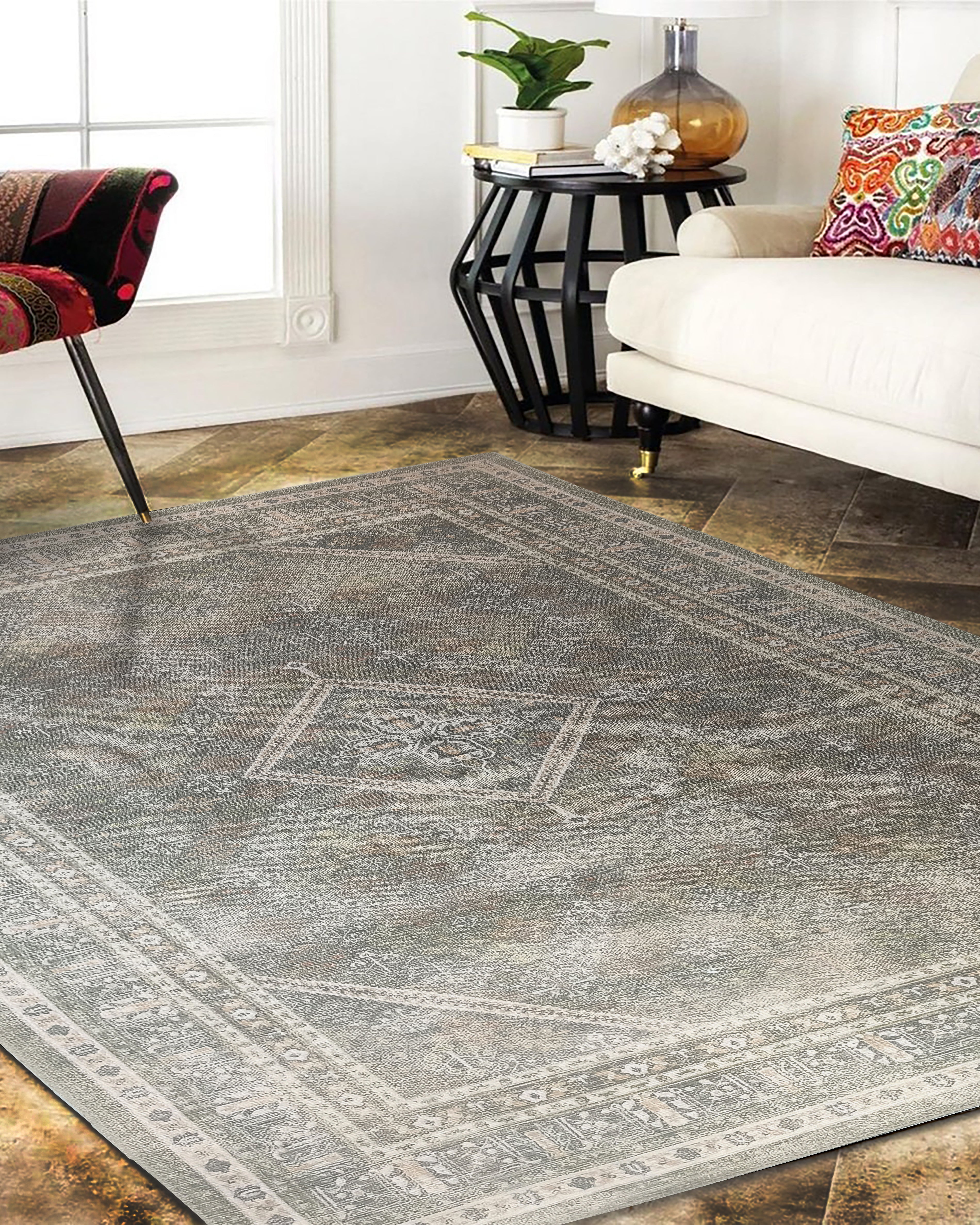 Nila Turkish Vintage Geometric Green & Olive Rug