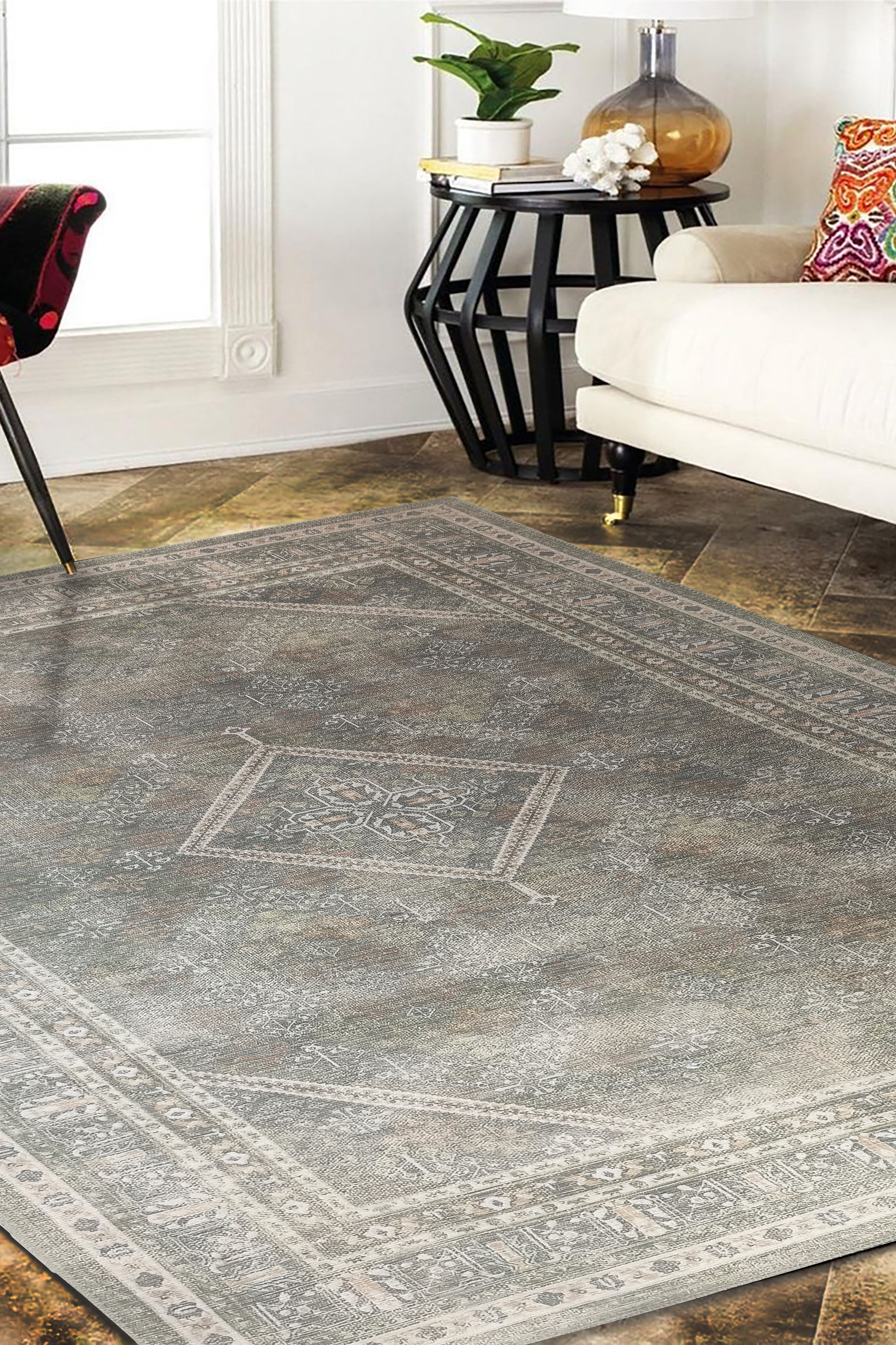 Nila Turkish Vintage Geometric Green & Olive Rug