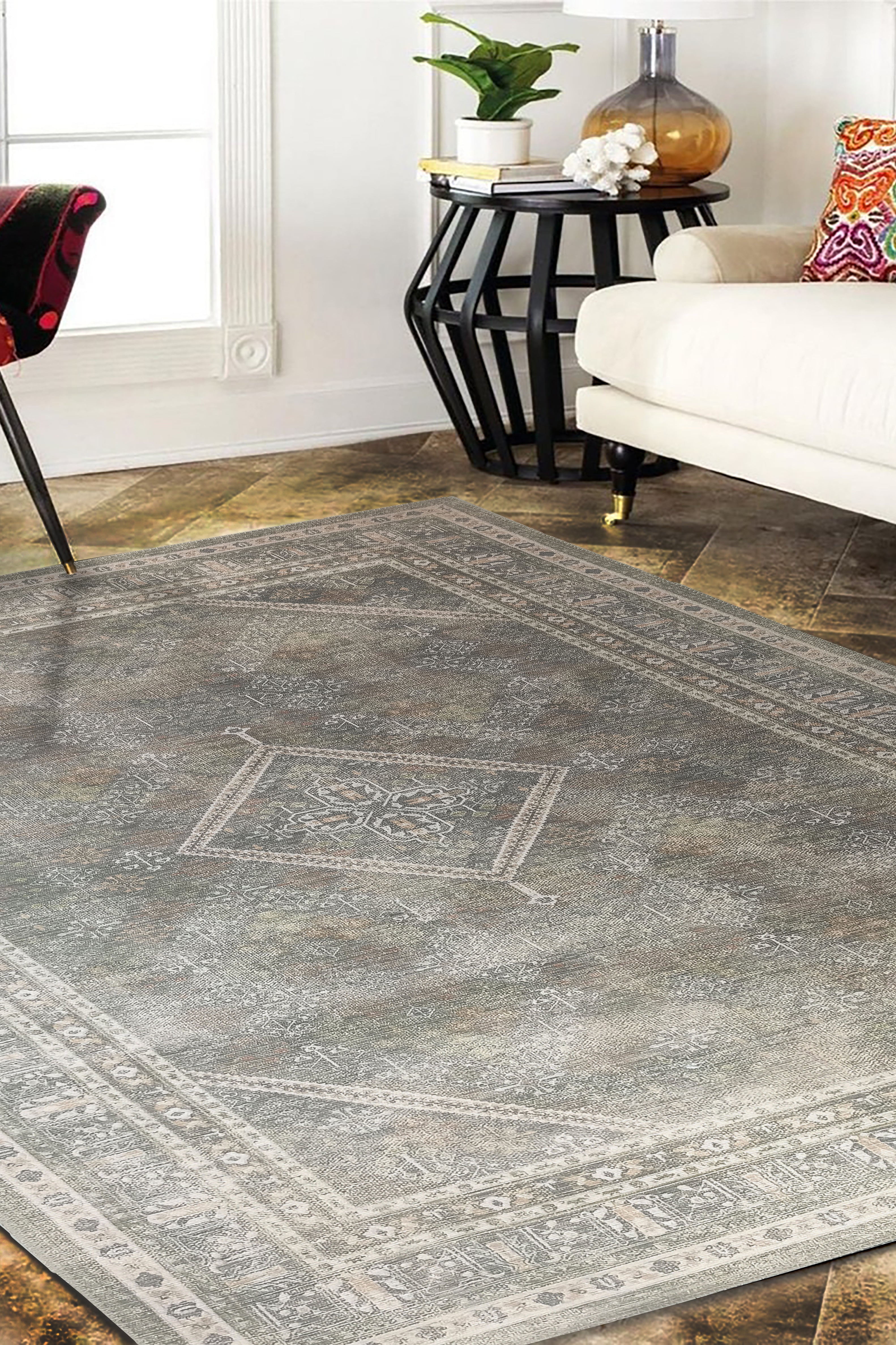 Nila Turkish Vintage Geometric Green & Olive Rug