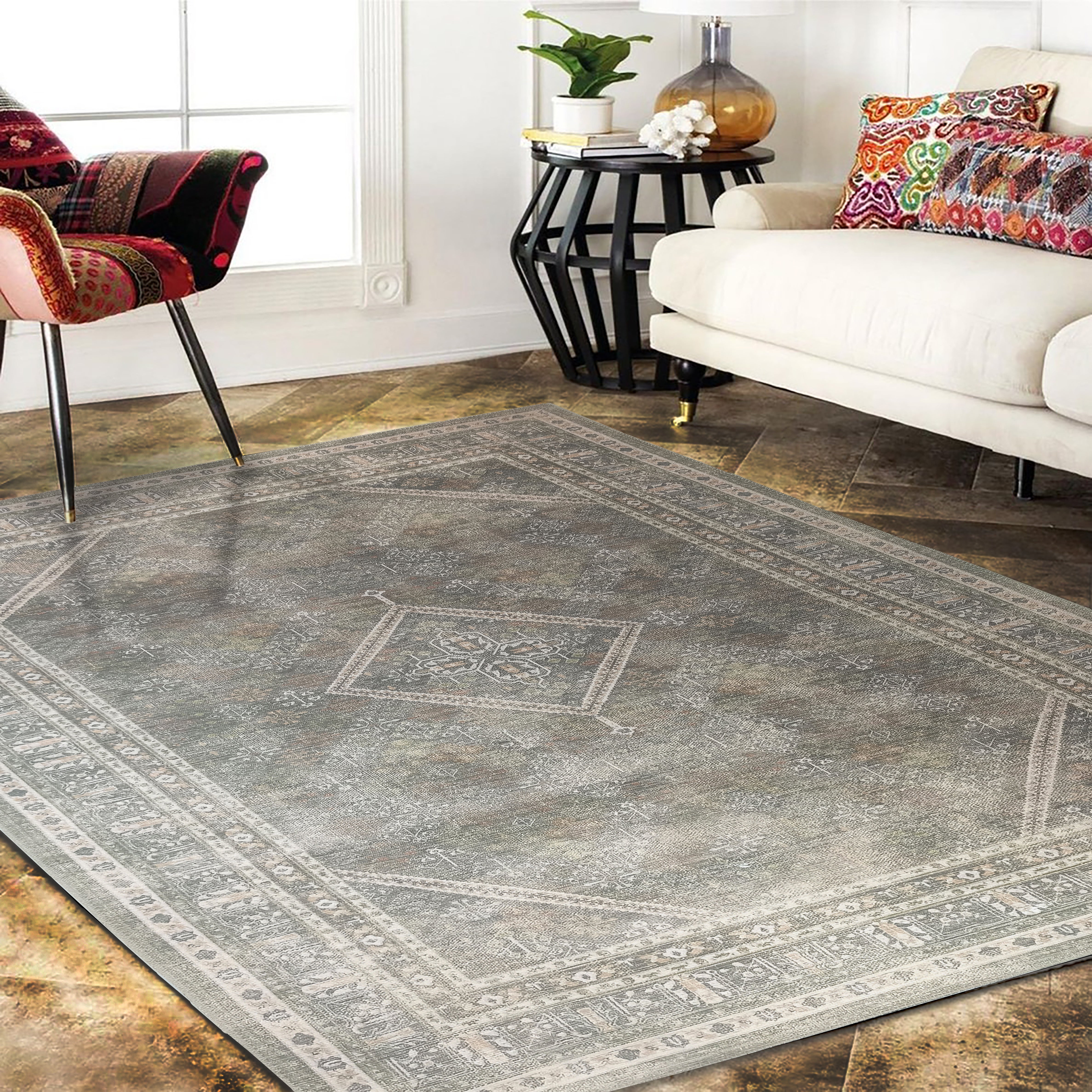 Nila Turkish Vintage Geometric Green & Olive Rug