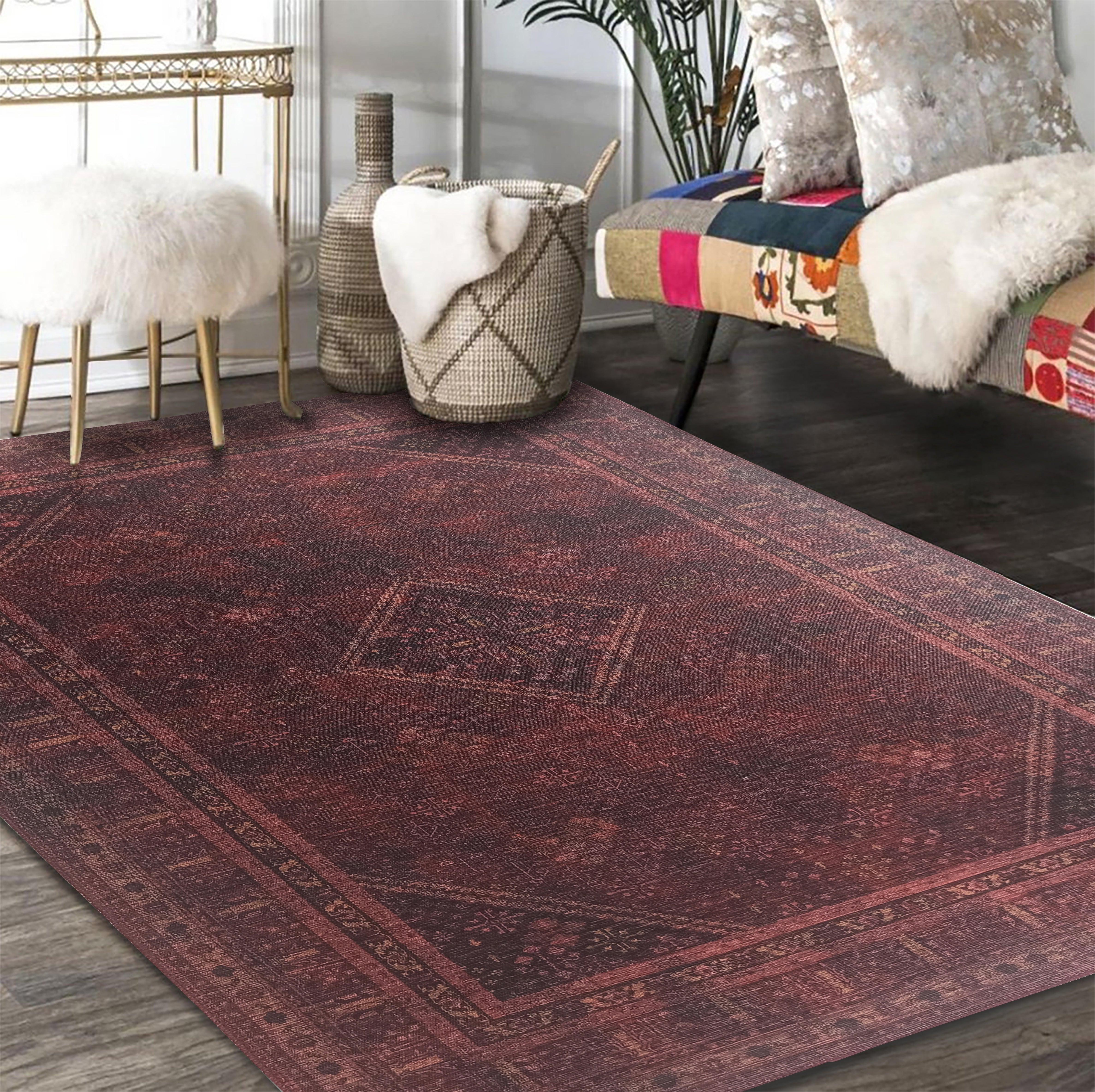 Shaza Turkish Vintage Geometric Burgundy & Red Rug