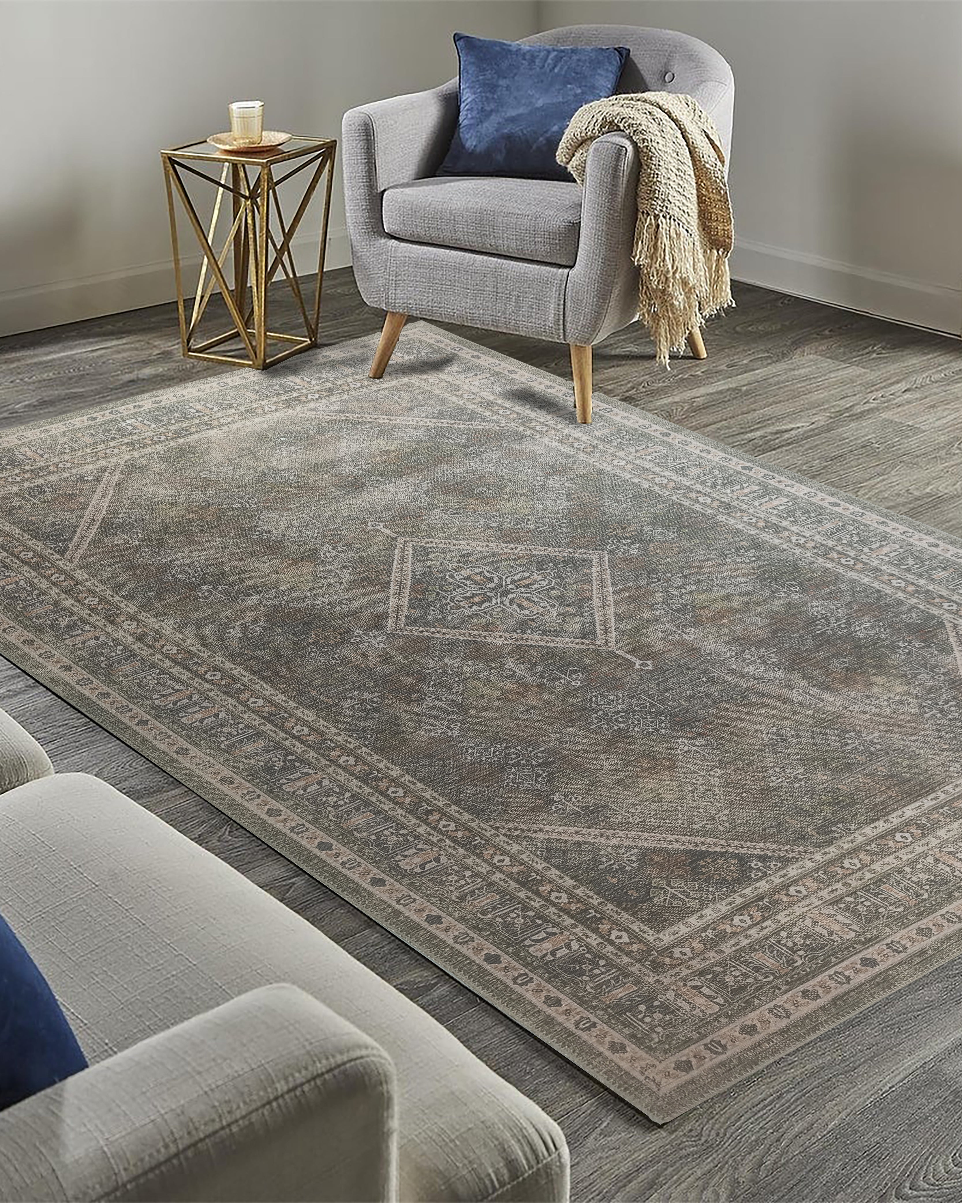 Nila Turkish Vintage Geometric Green & Olive Rug