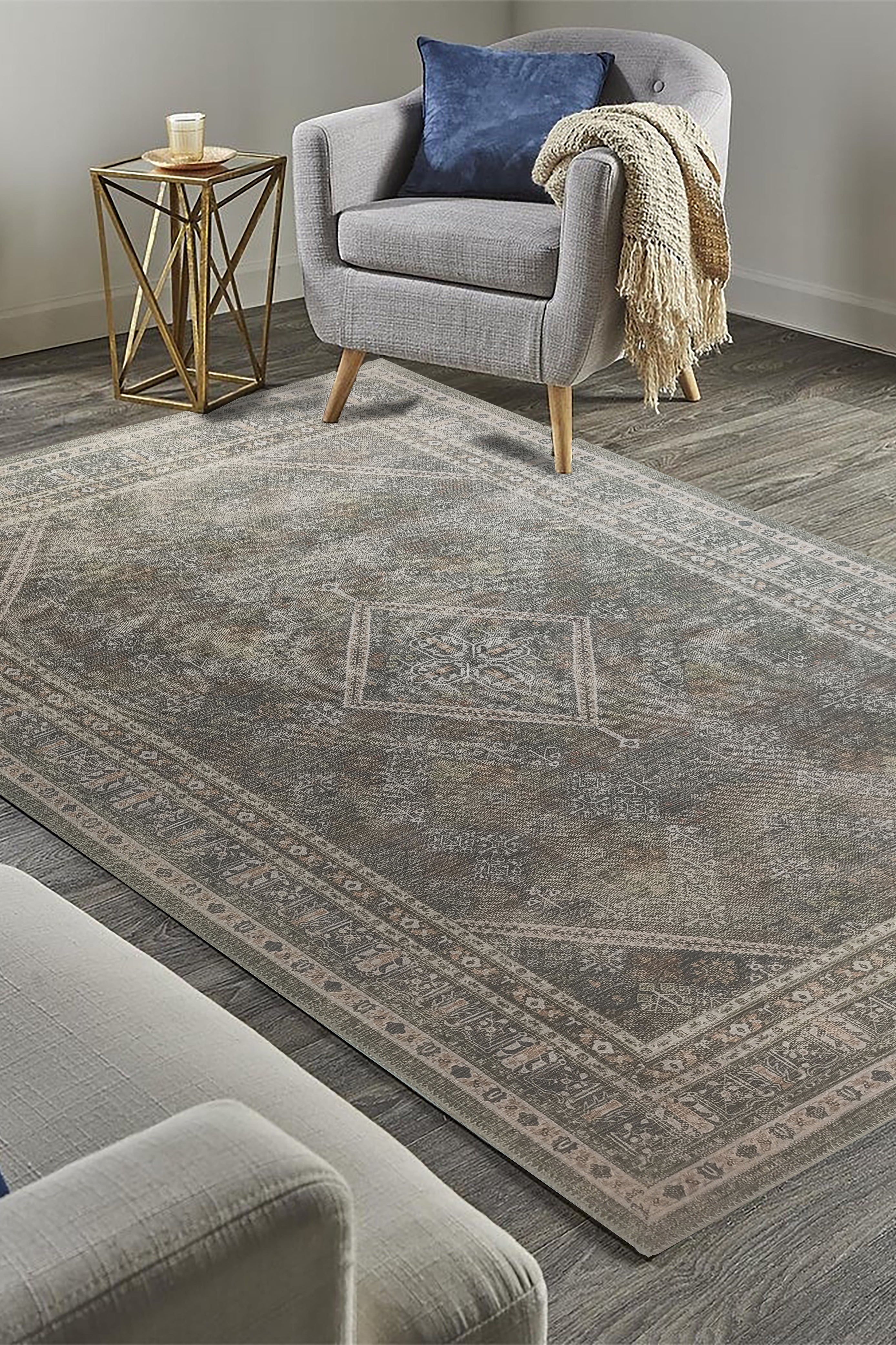 Nila Turkish Vintage Geometric Green & Olive Rug