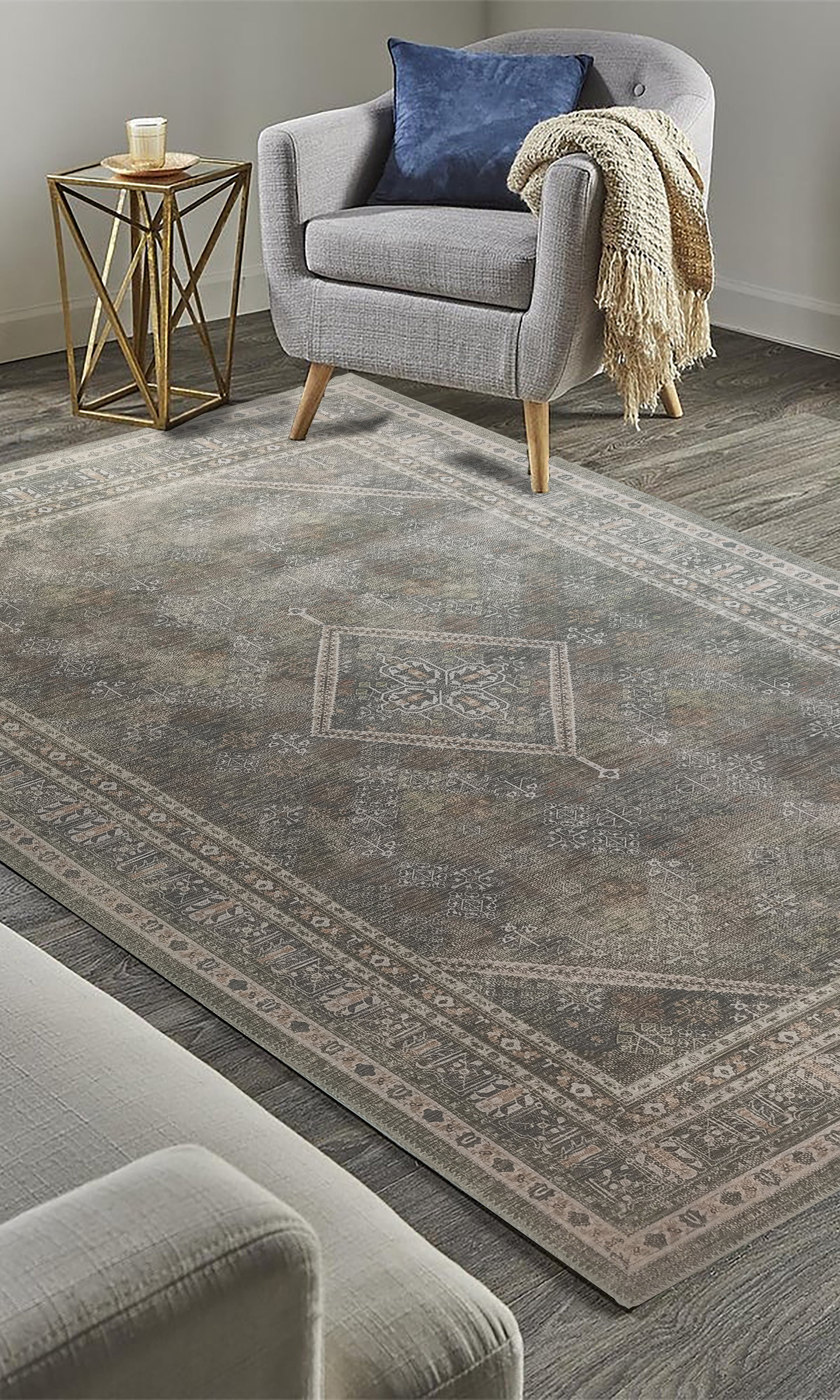 Nila Turkish Vintage Geometric Green & Olive Rug