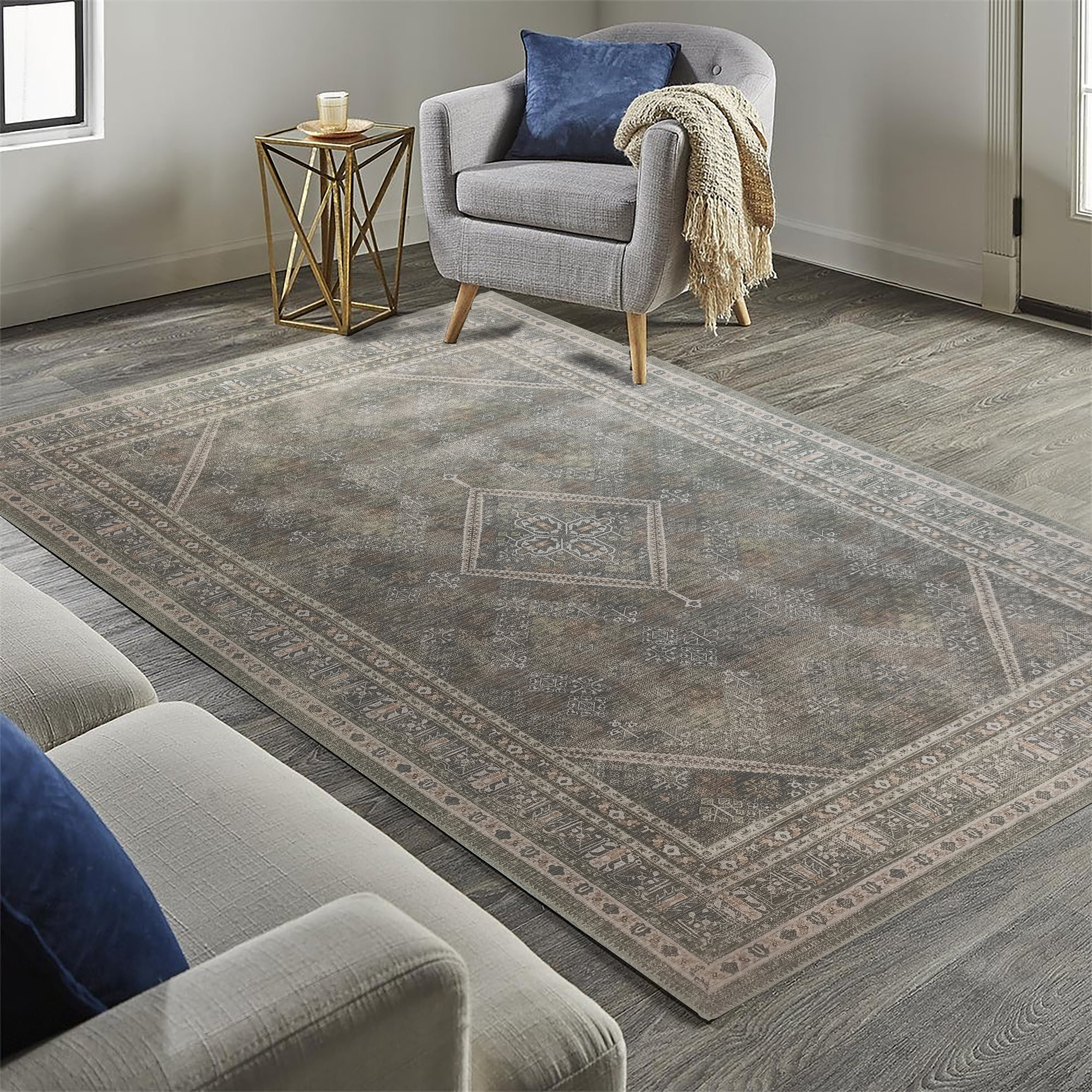 Nila Turkish Vintage Geometric Green & Olive Rug