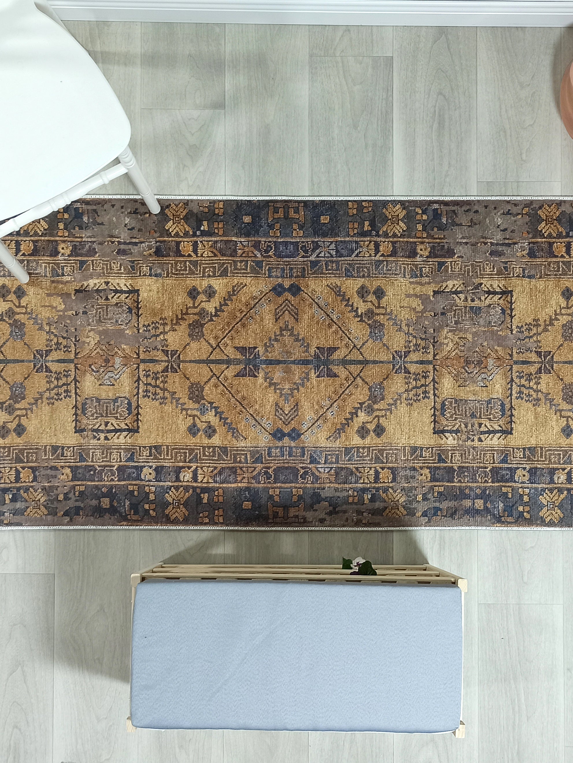 Persian Style Brown Yellow Vintage Design Farmhouse Rug