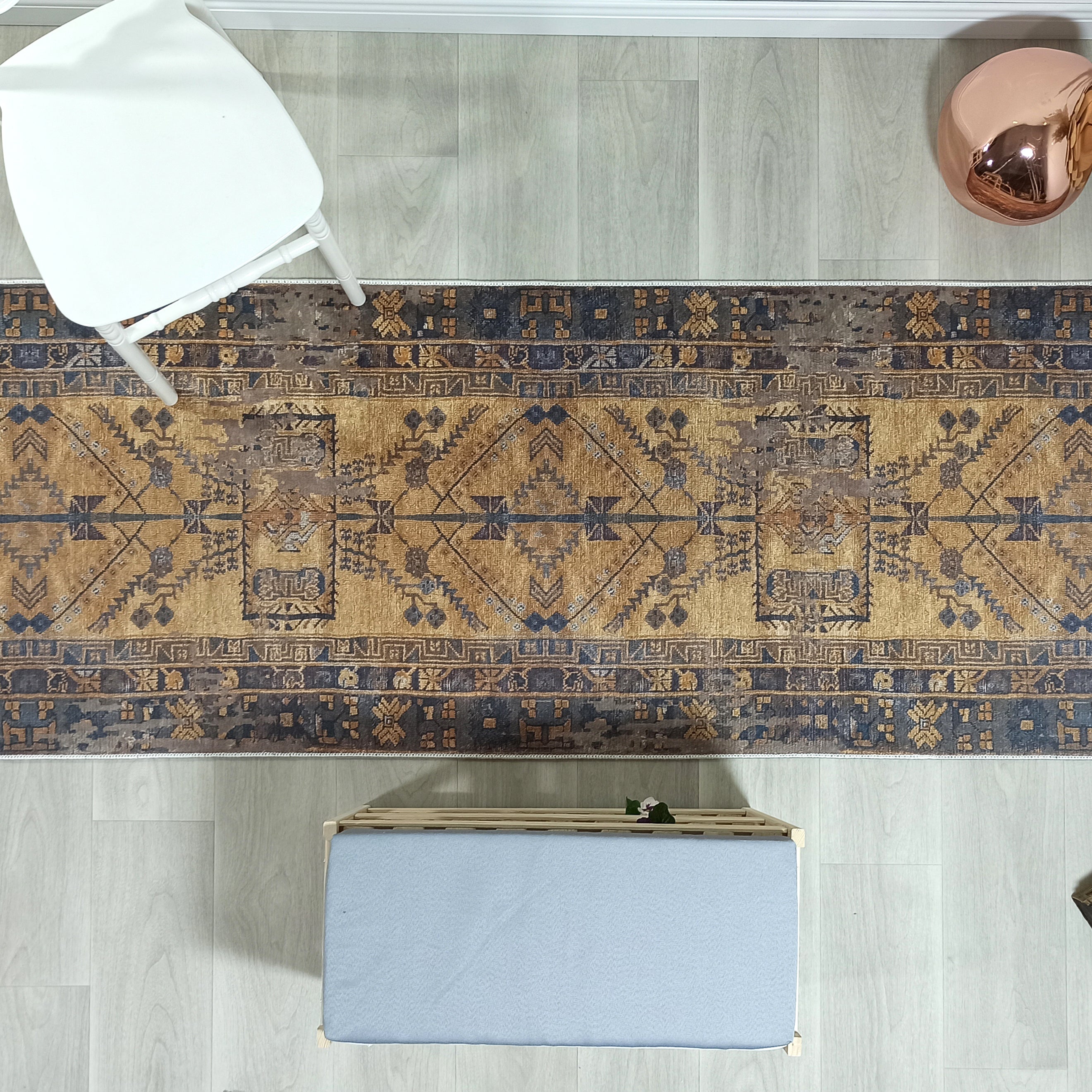 Persian Style Brown Yellow Vintage Design Farmhouse Rug