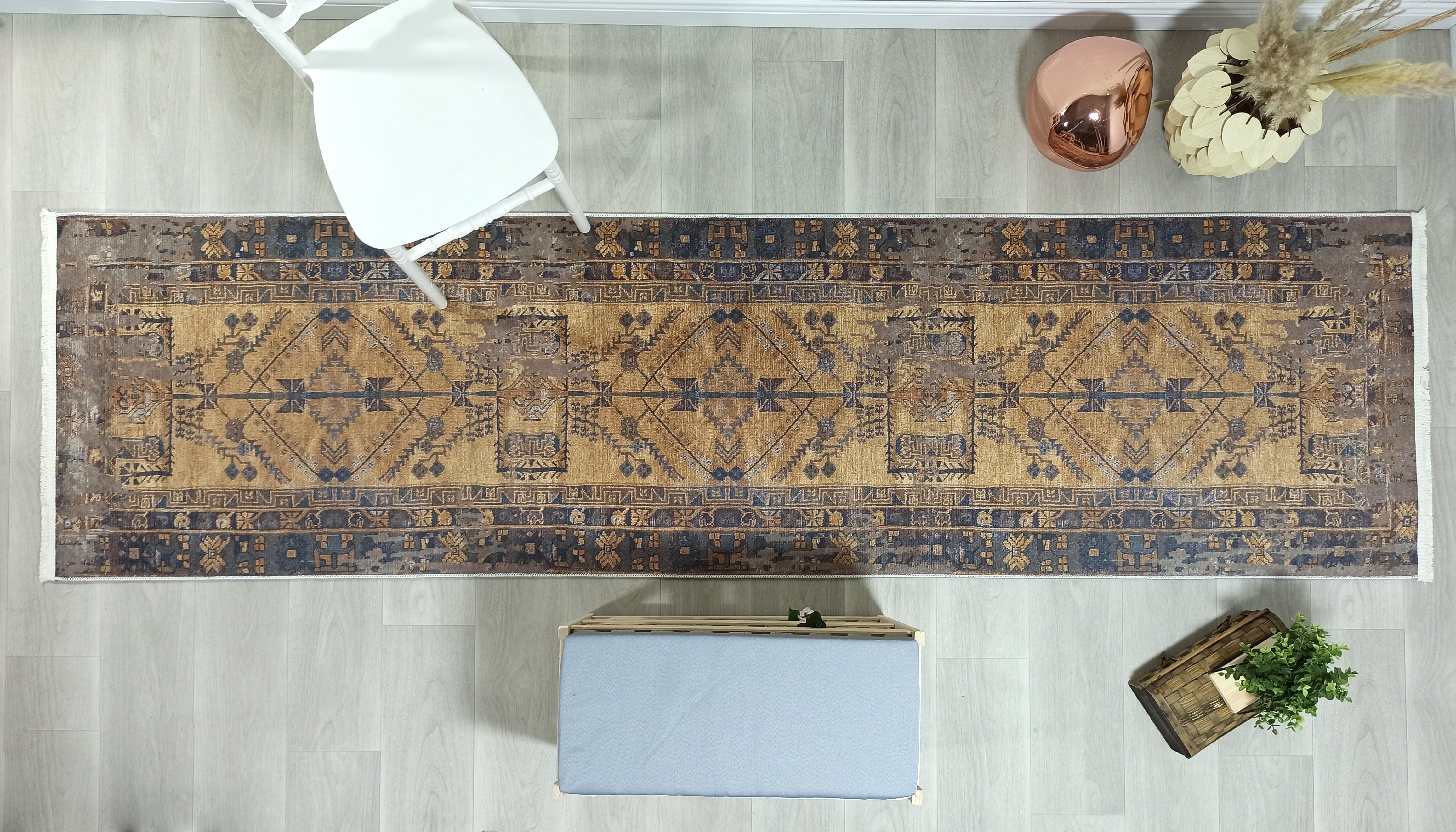 Persian Style Brown Yellow Vintage Design Farmhouse Rug