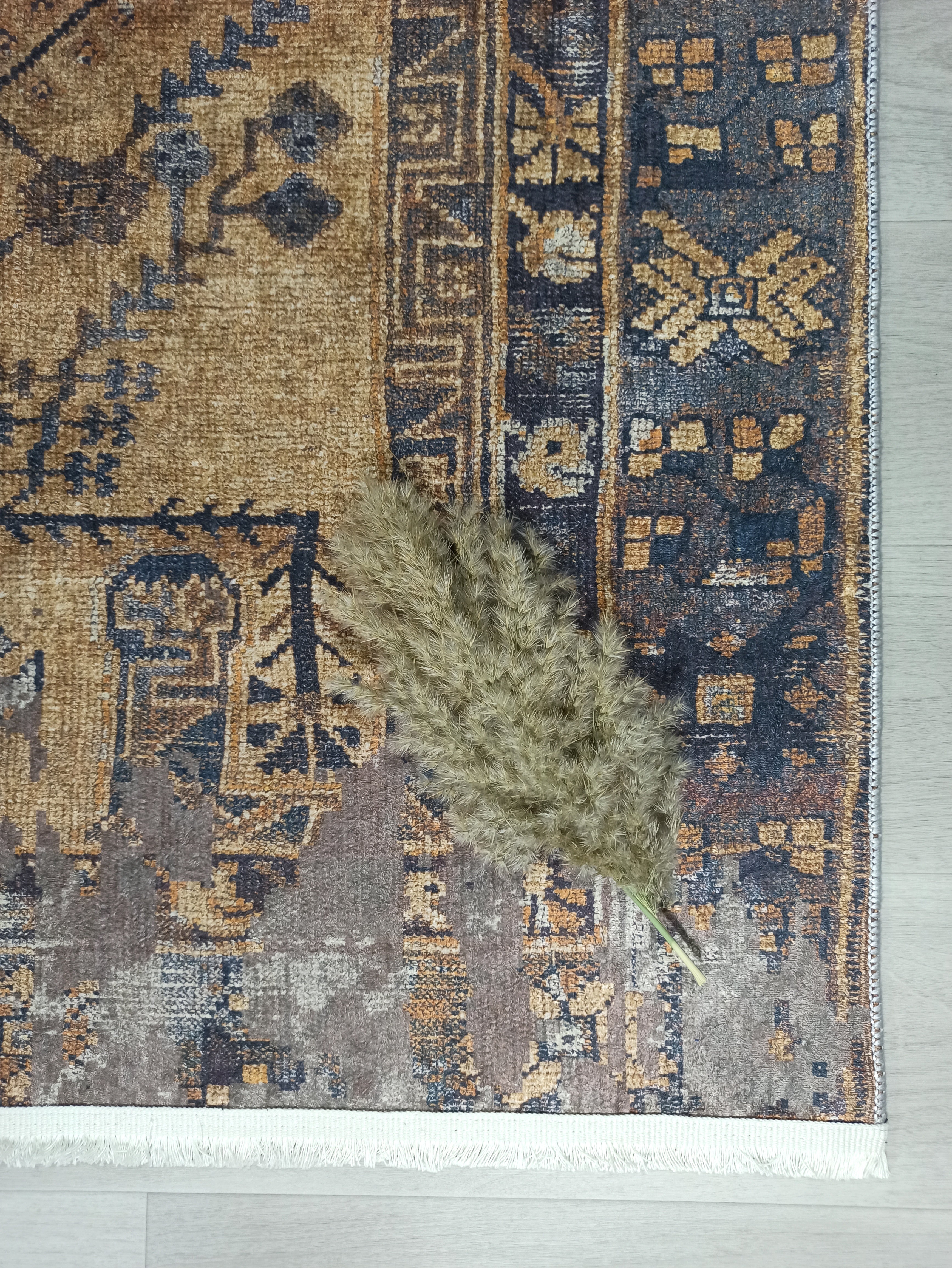 Persian Style Brown Yellow Vintage Design Farmhouse Rug