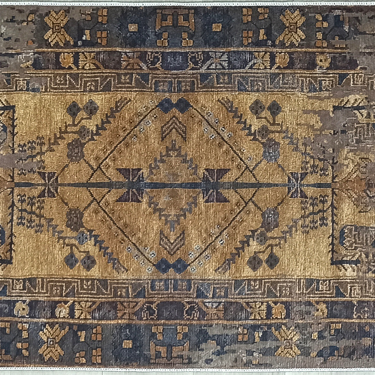 Persian Style Brown Yellow Vintage Design Farmhouse Rug