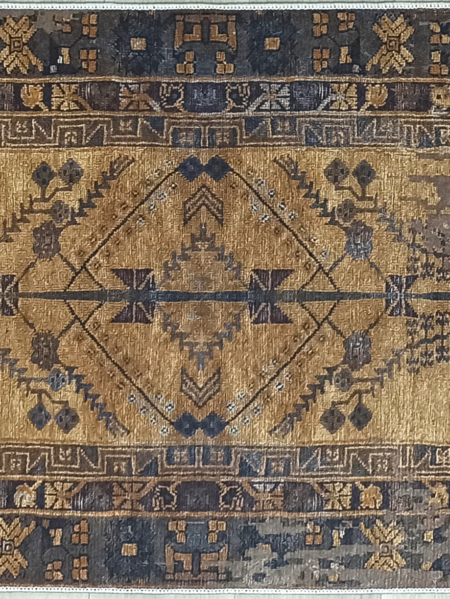 Persian Style Brown Yellow Vintage Design Farmhouse Rug