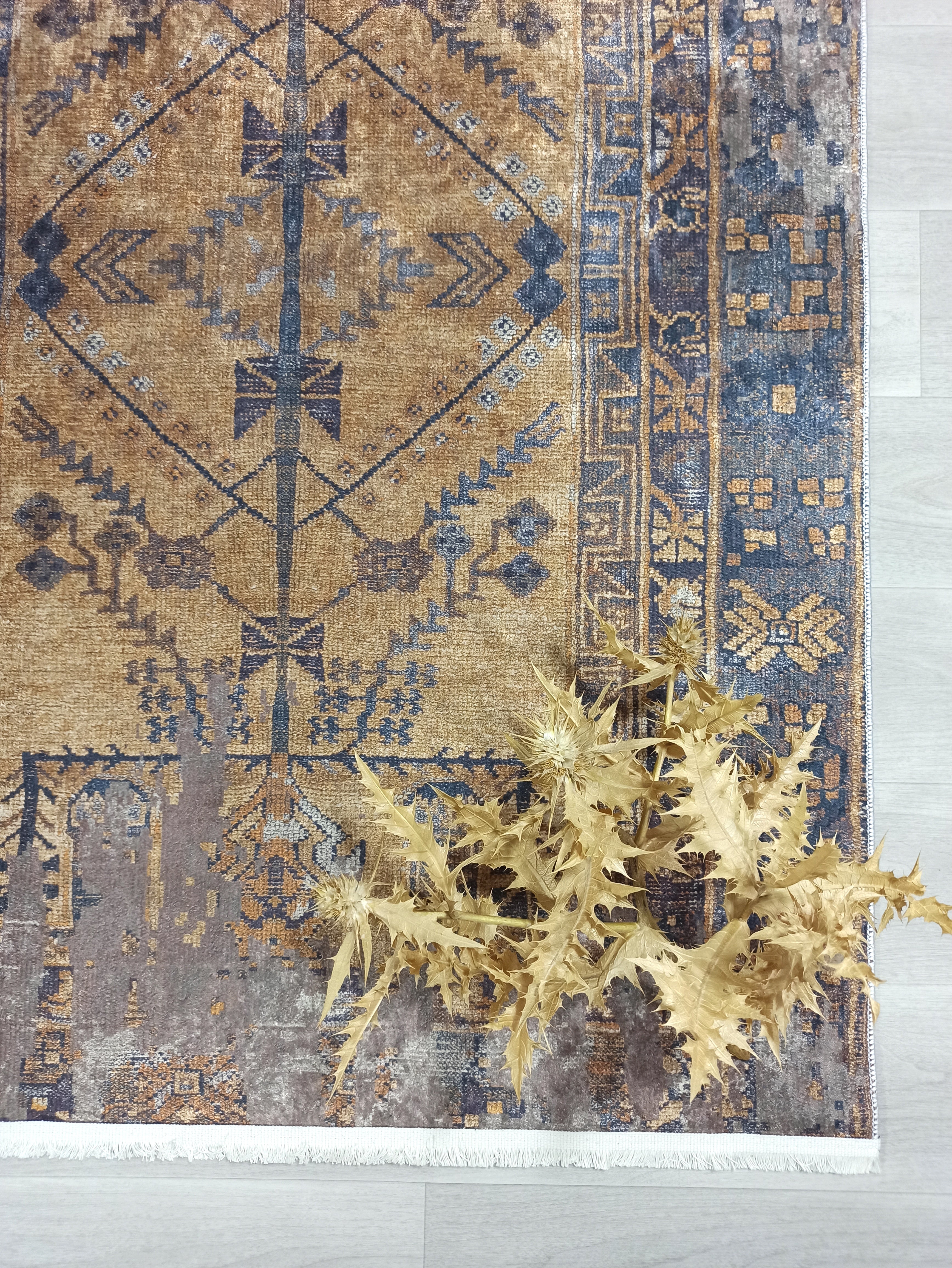 Persian Style Brown Yellow Vintage Design Farmhouse Rug