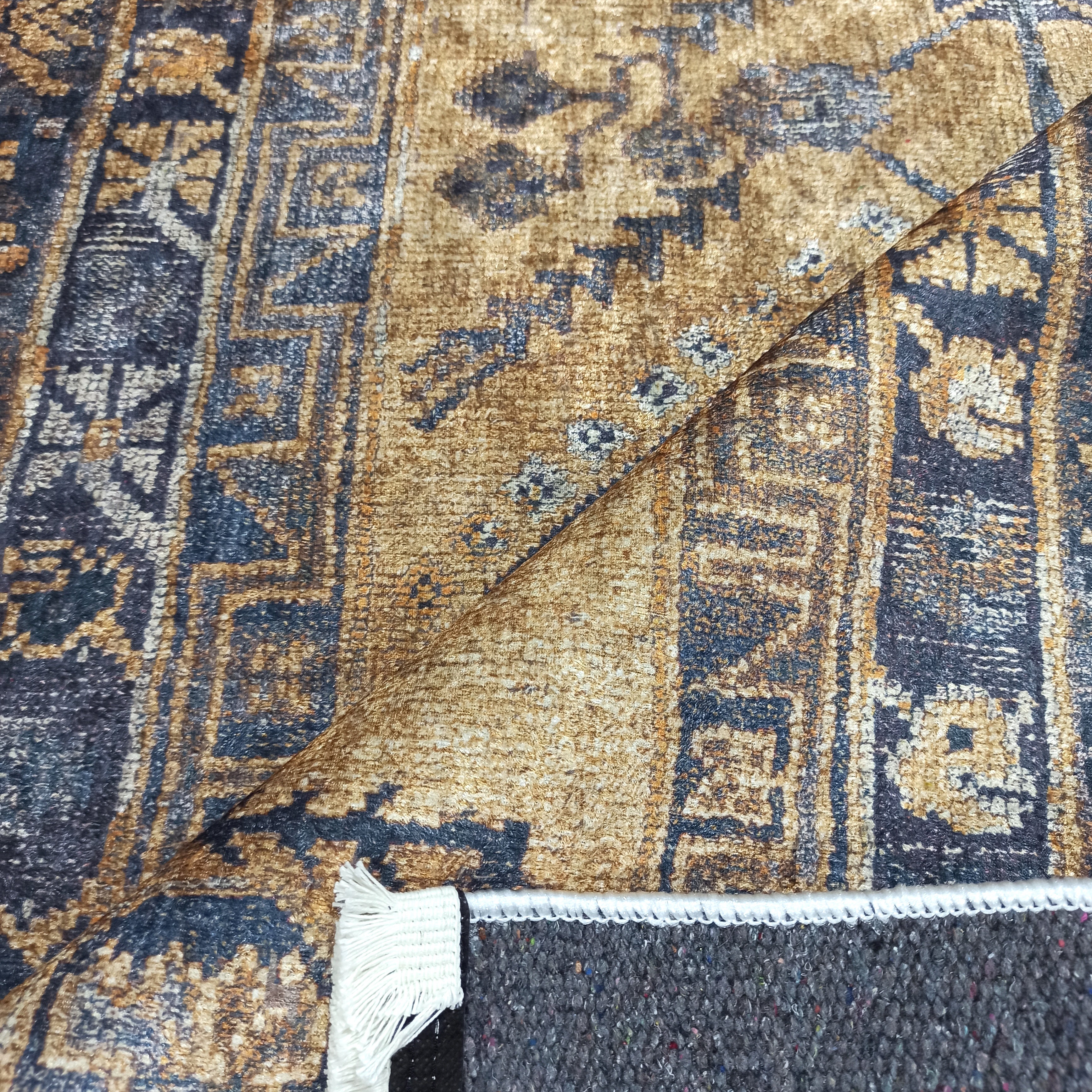 Persian Style Brown Yellow Vintage Design Farmhouse Rug