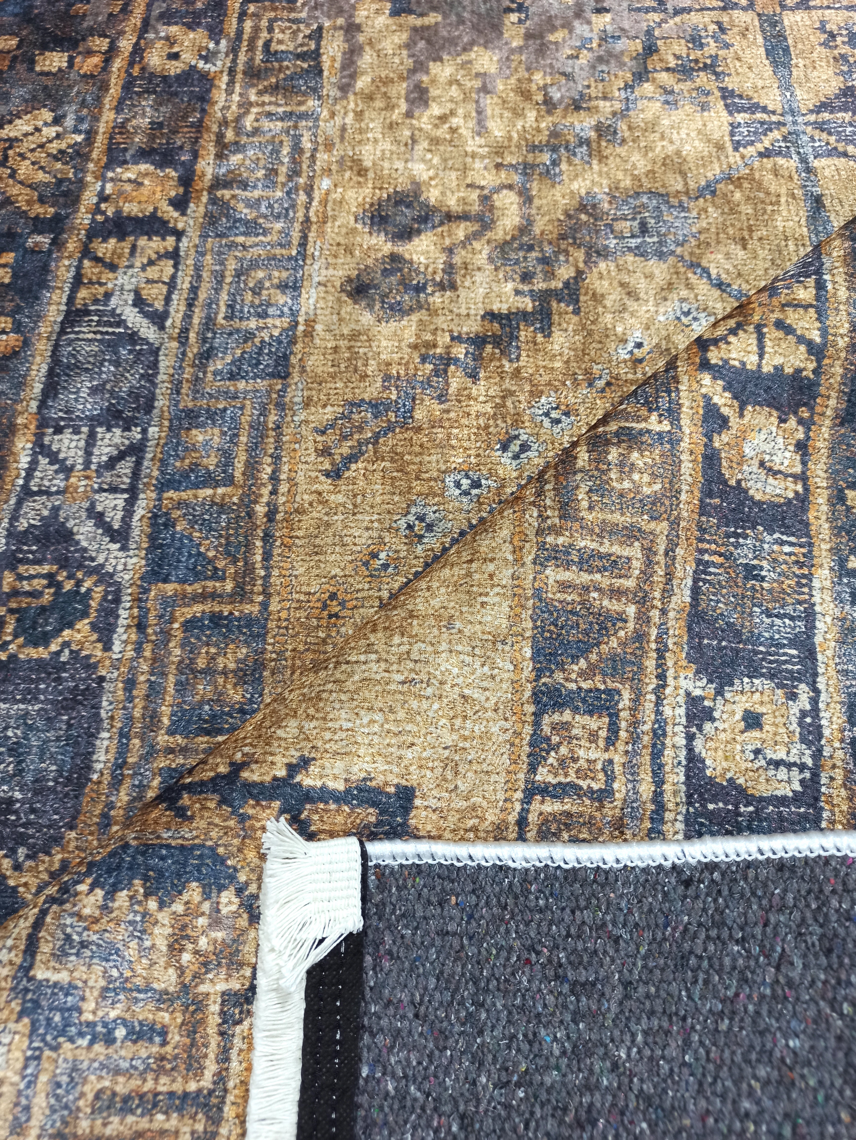 Persian Style Brown Yellow Vintage Design Farmhouse Rug