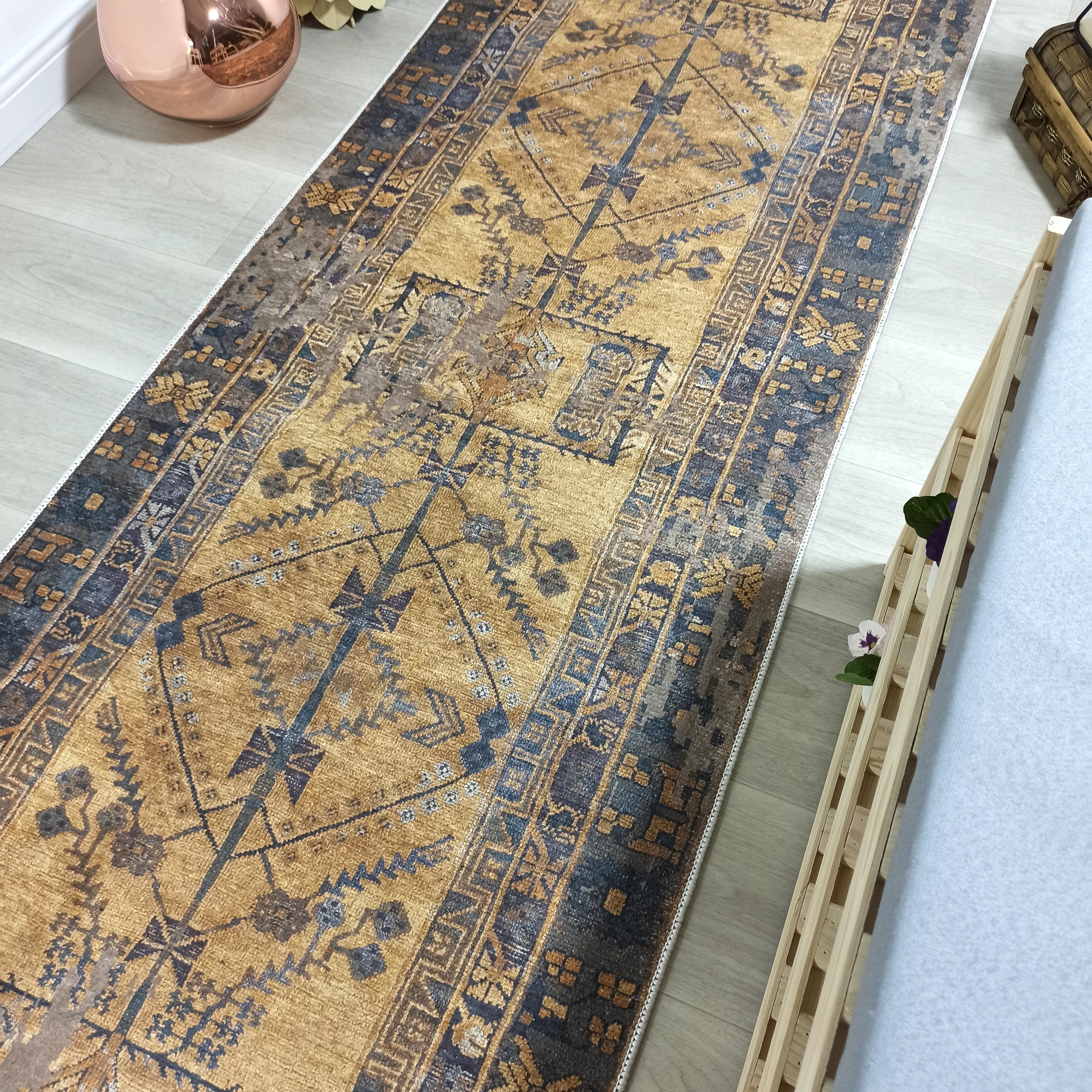 Persian Style Brown Yellow Vintage Design Farmhouse Rug