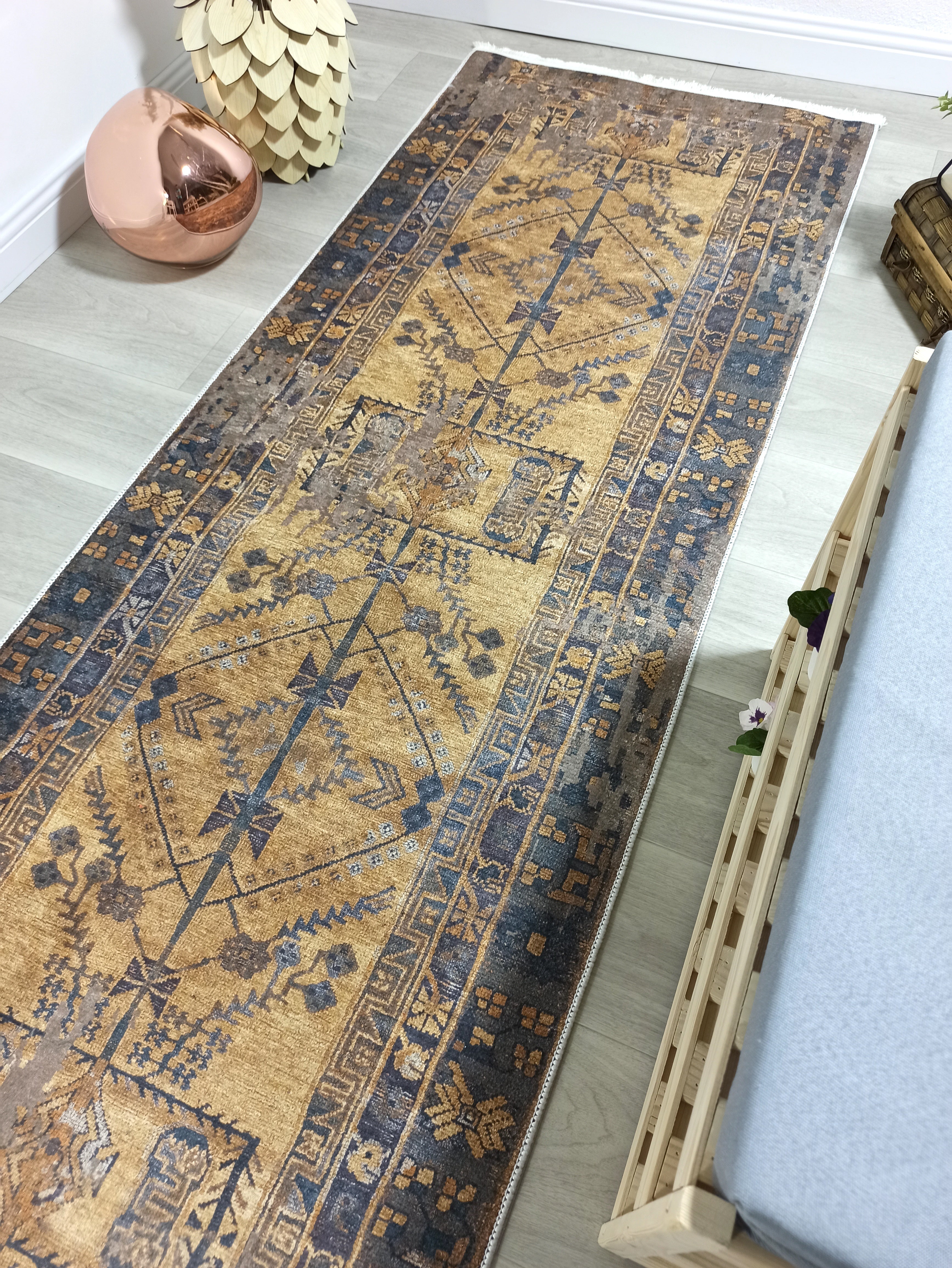 Persian Style Brown Yellow Vintage Design Farmhouse Rug