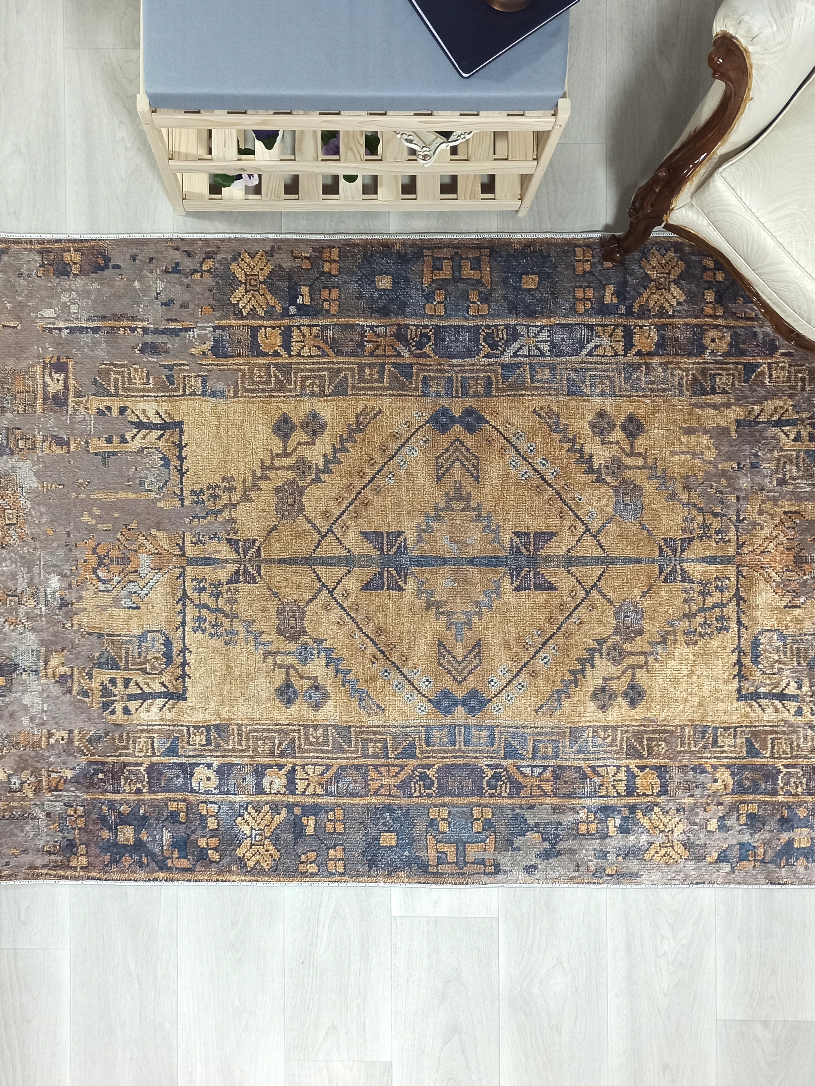 Persian Style Brown Yellow Vintage Design Farmhouse Rug