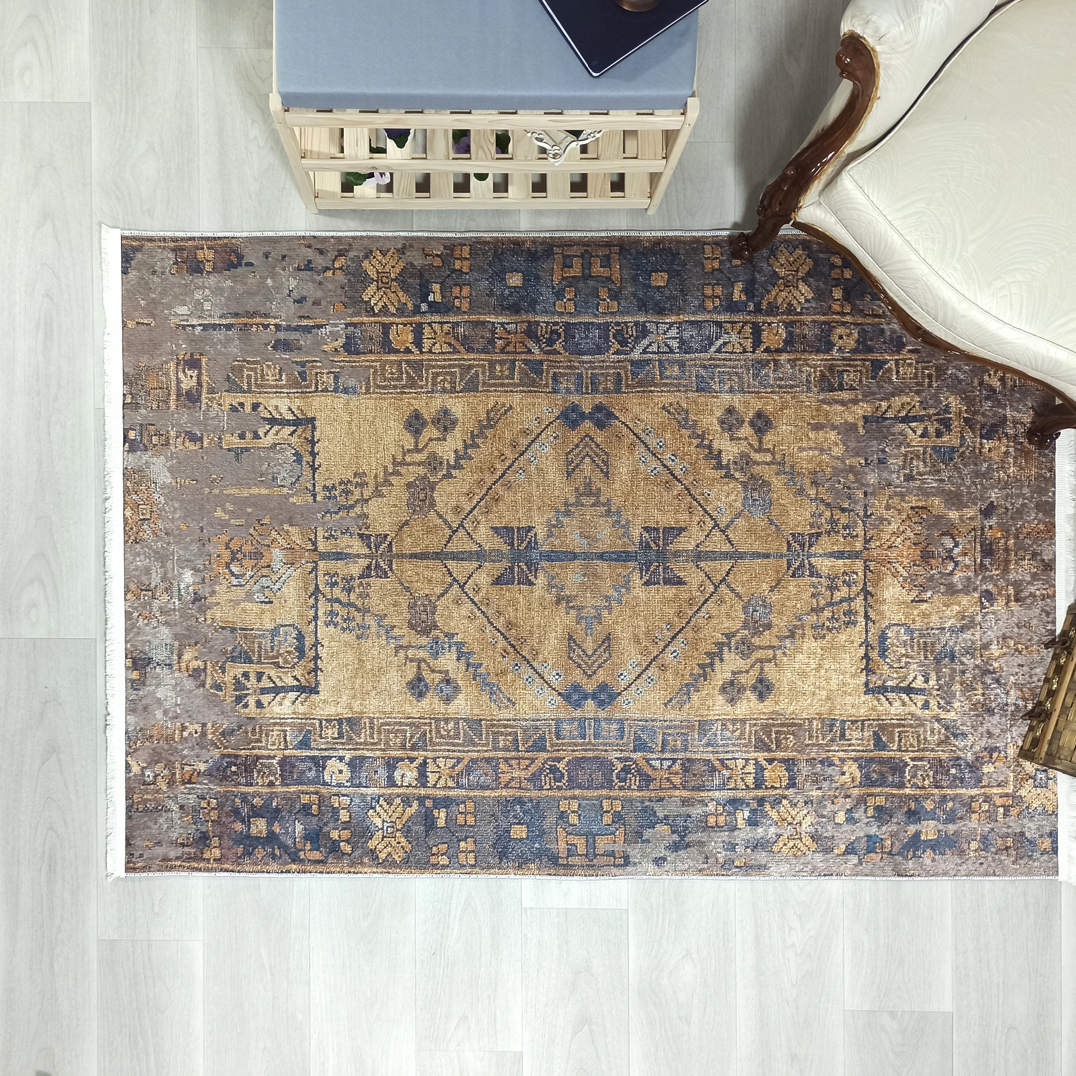 Persian Style Brown Yellow Vintage Design Farmhouse Rug