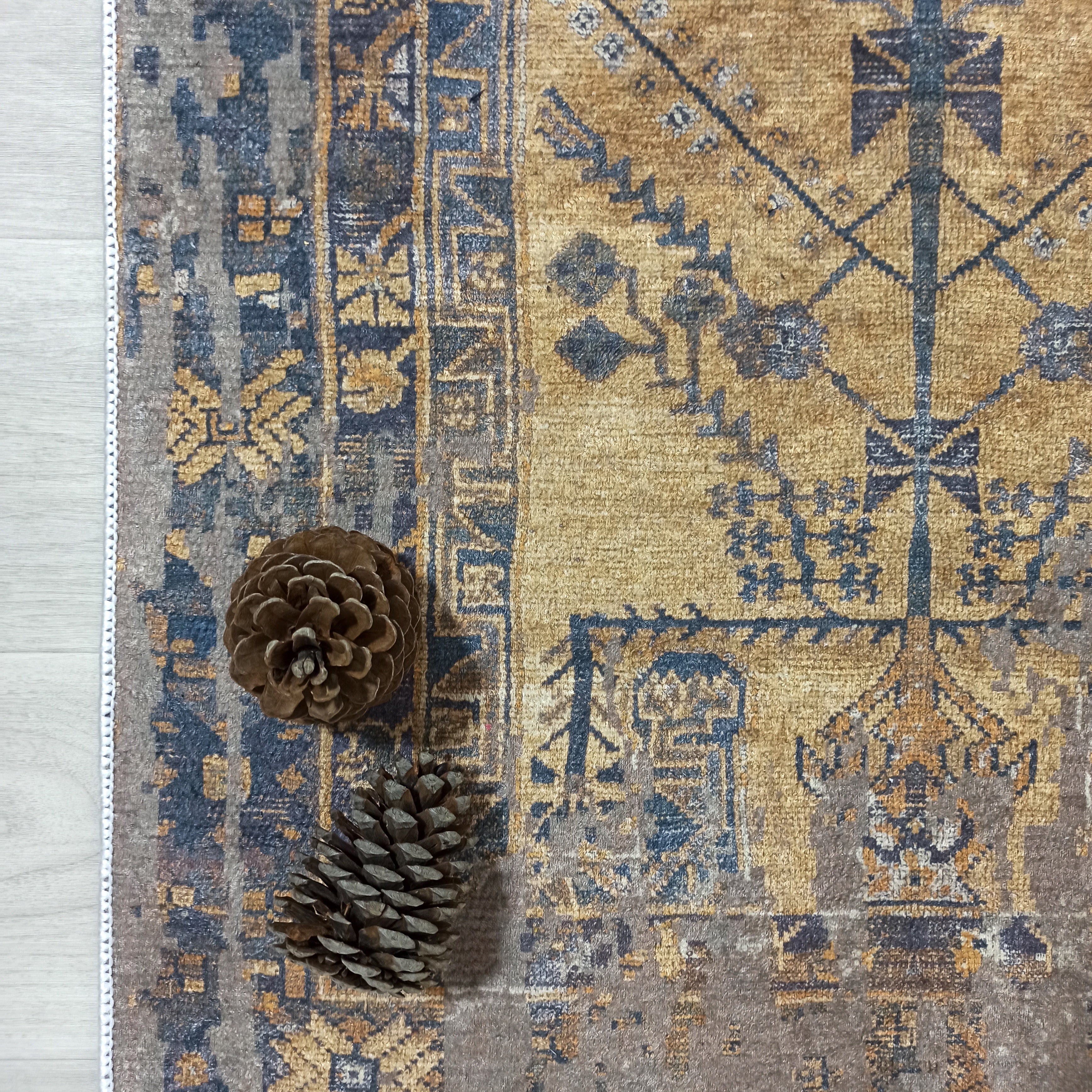 Persian Style Brown Yellow Vintage Design Farmhouse Rug