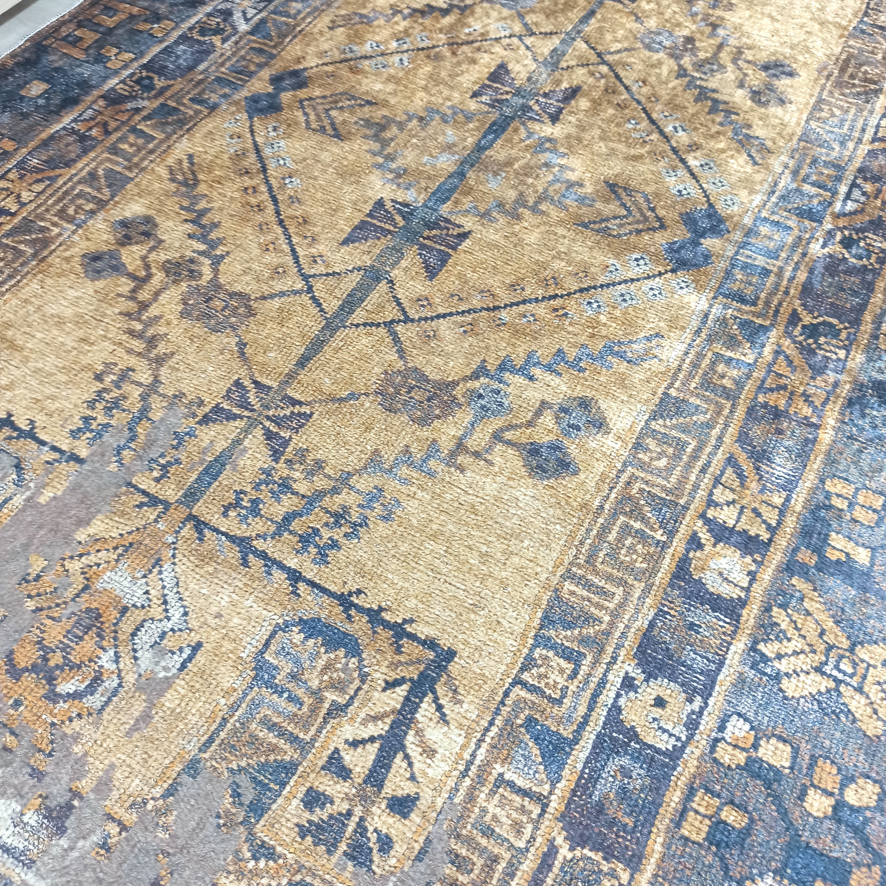 Persian Style Brown Yellow Vintage Design Farmhouse Rug