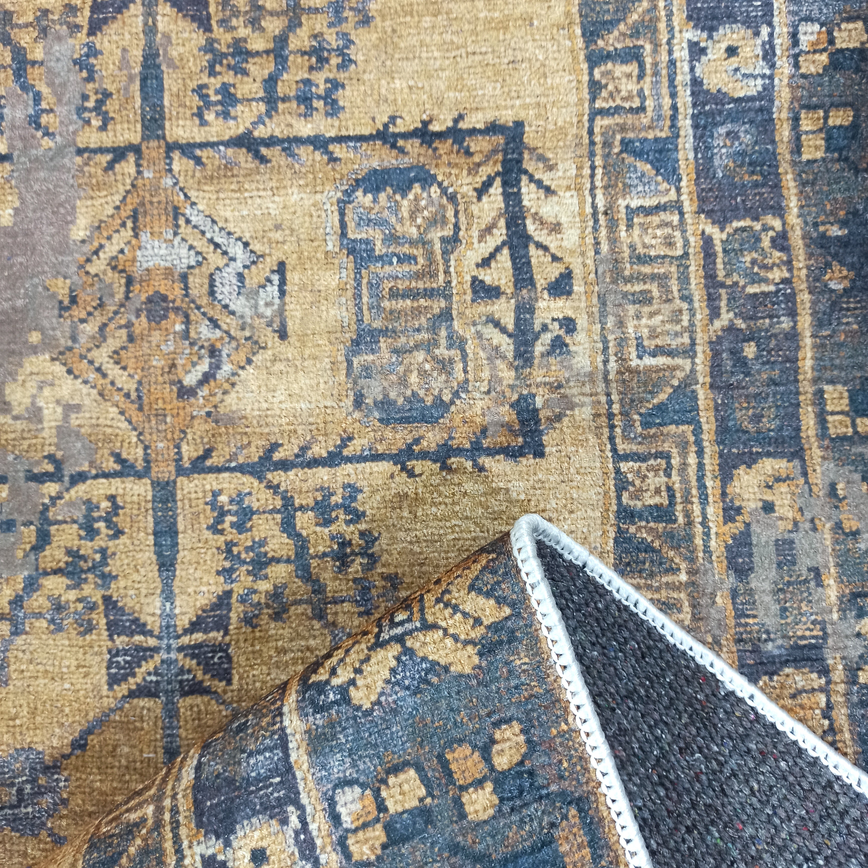 Persian Style Brown Yellow Vintage Design Farmhouse Rug