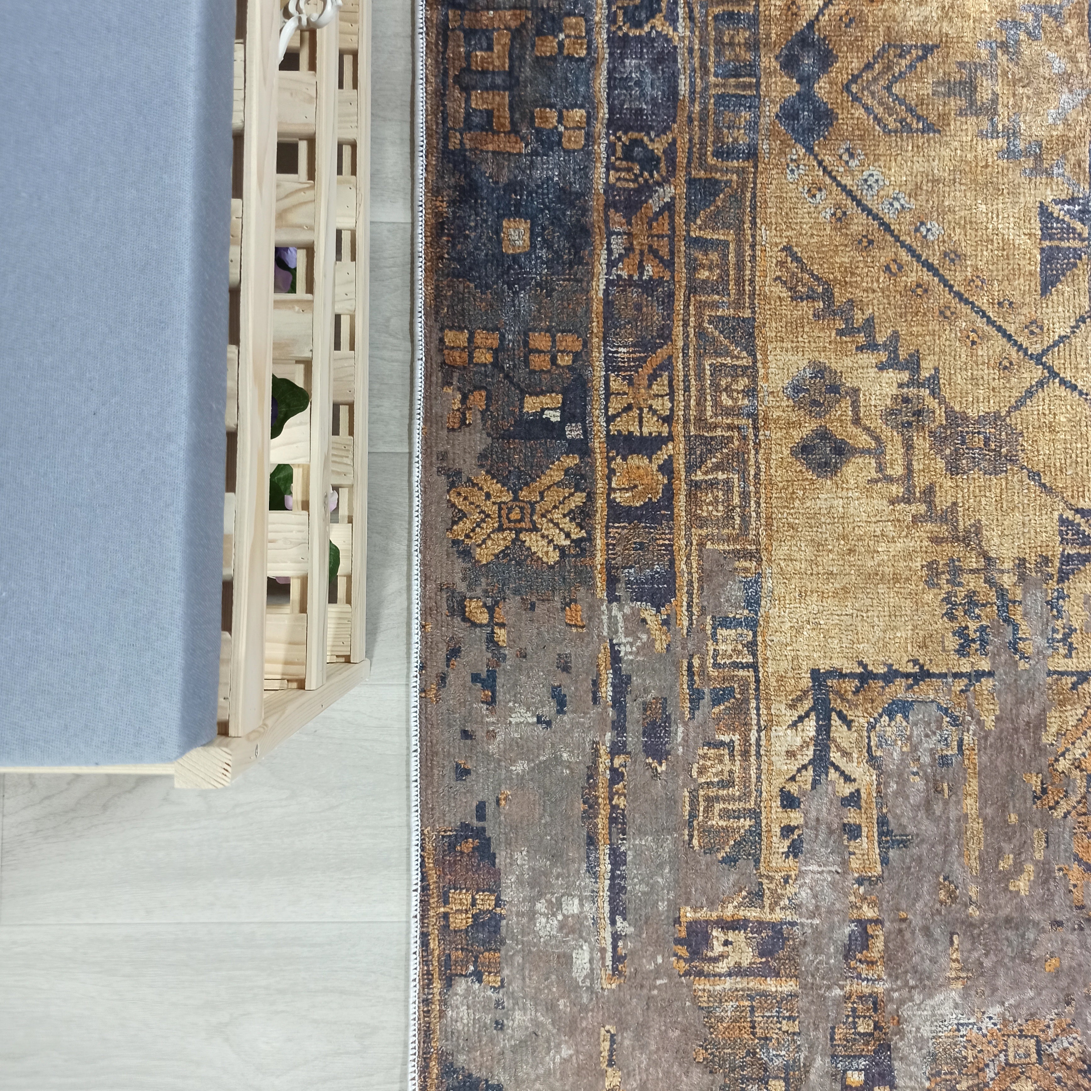 Persian Style Brown Yellow Vintage Design Farmhouse Rug