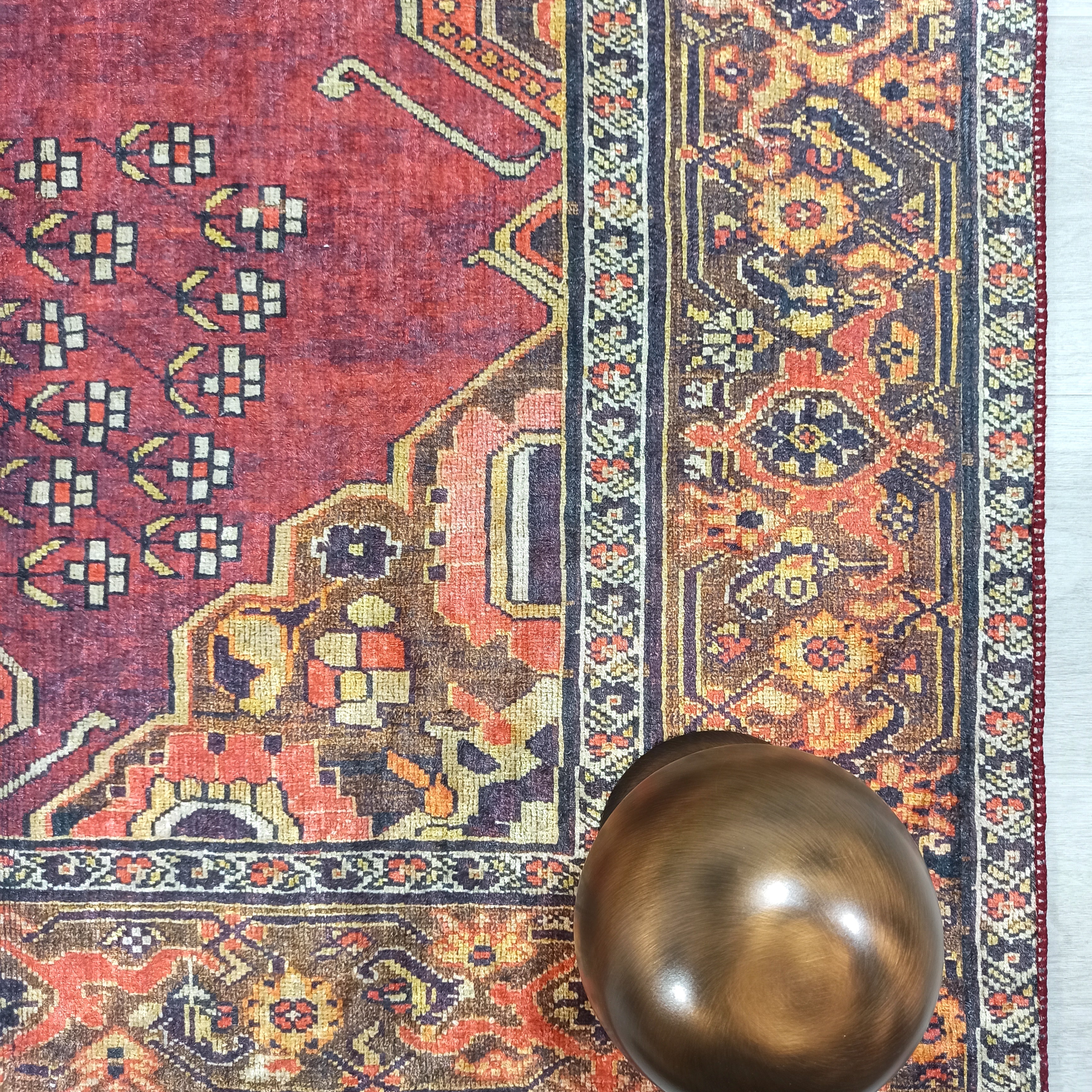 Turkish Oushak Dark Red Beige Rug