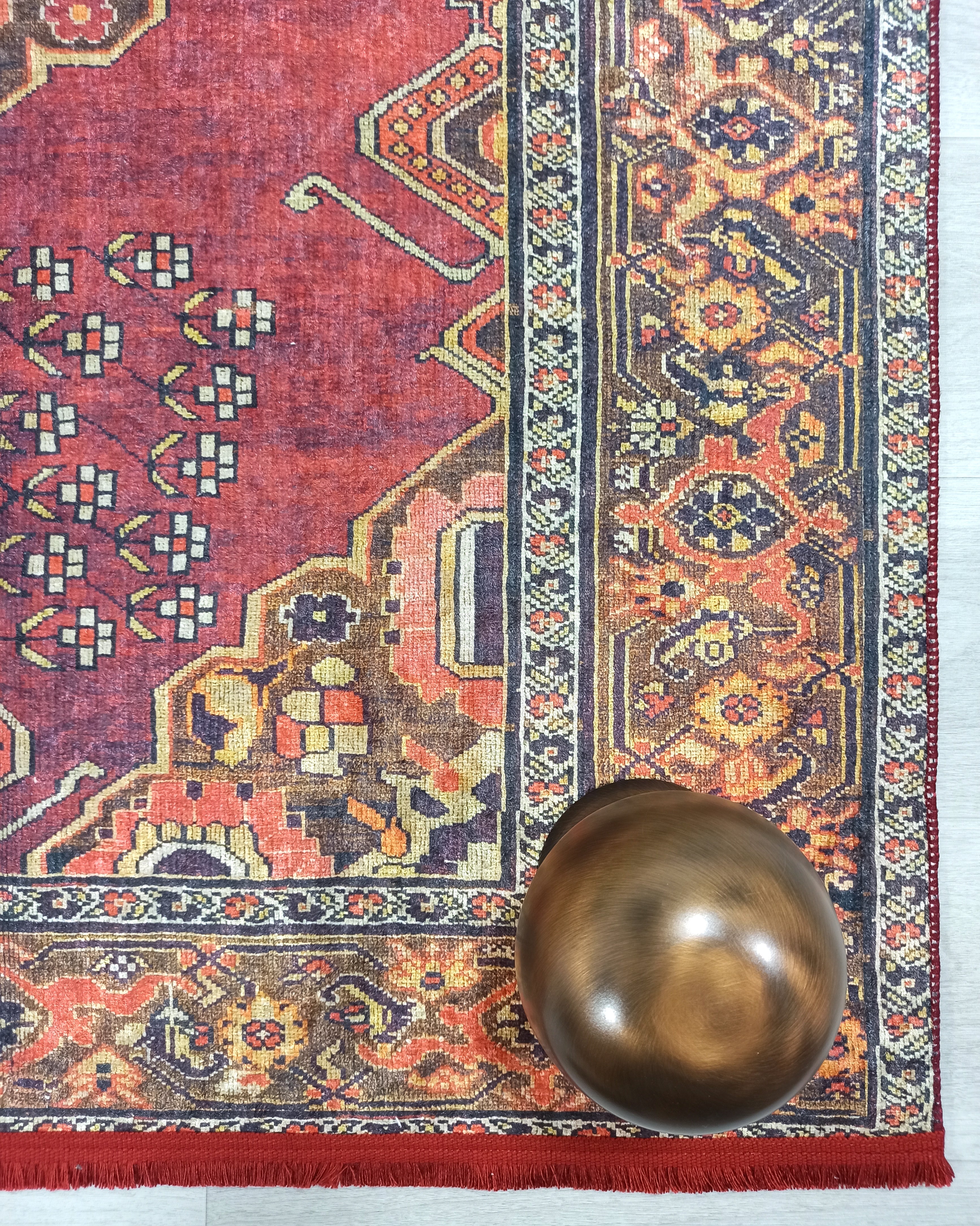 Turkish Oushak Dark Red Beige Rug