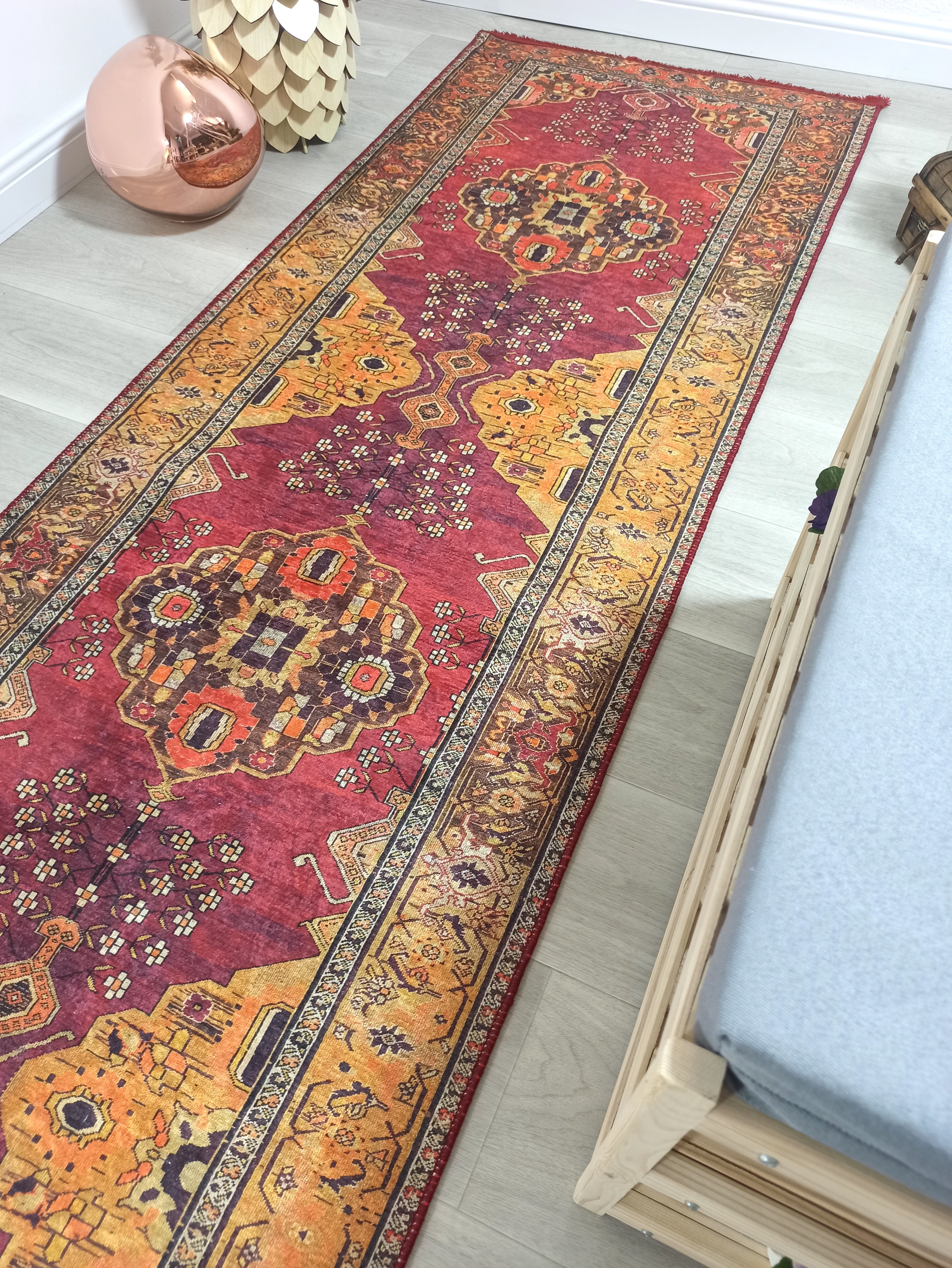 Turkish Oushak Dark Red Beige Rug
