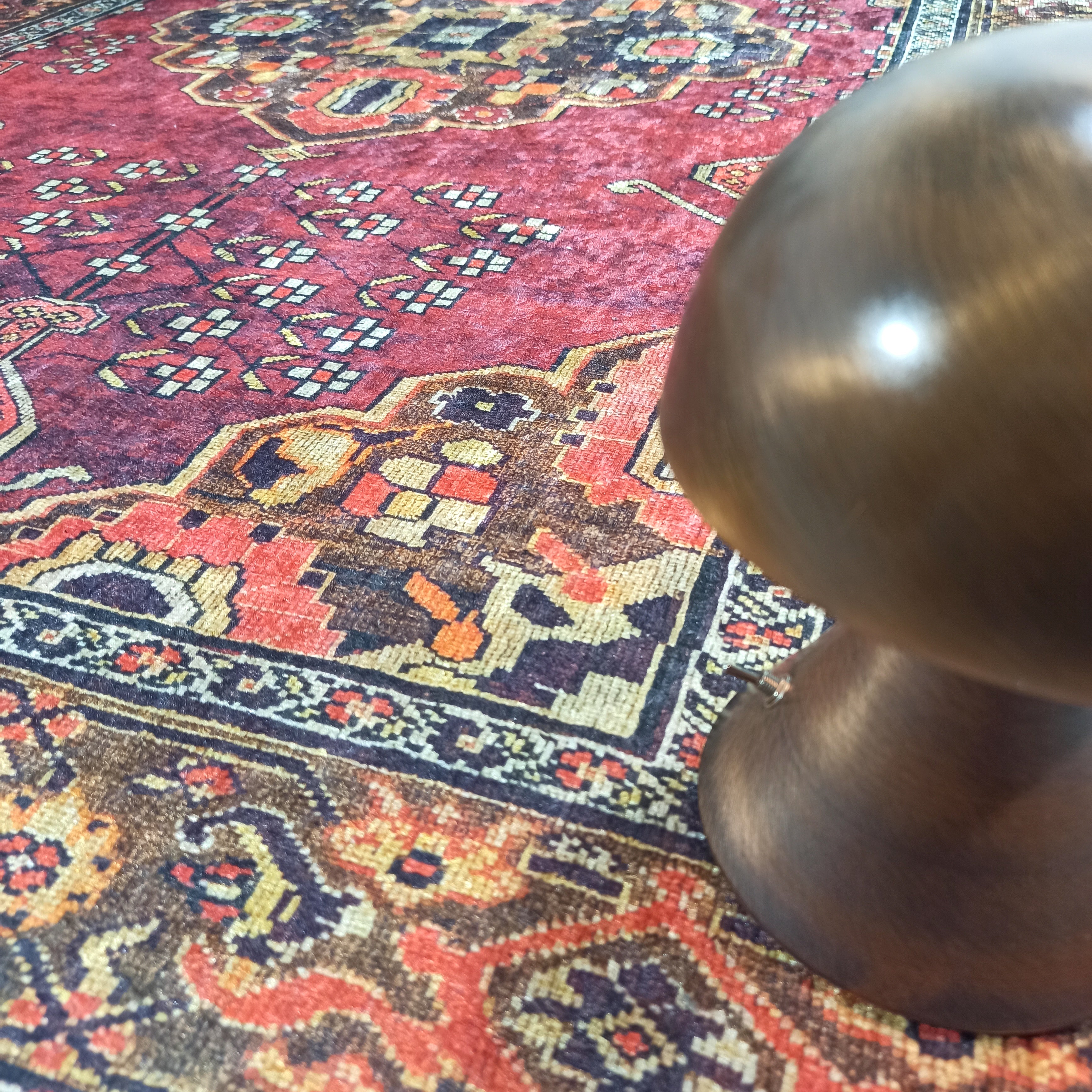 Turkish Oushak Dark Red Beige Rug