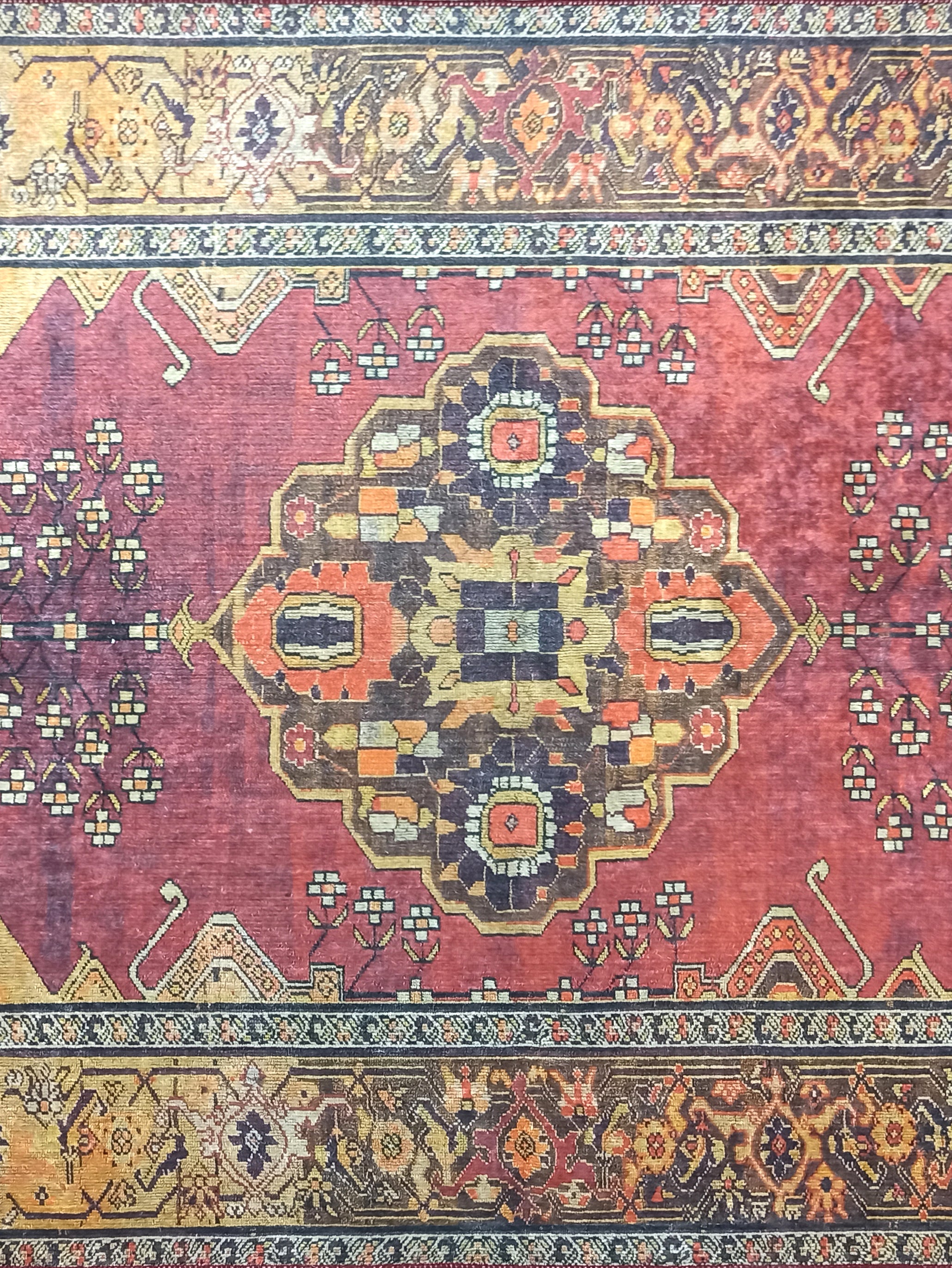 Turkish Oushak Dark Red Beige Rug
