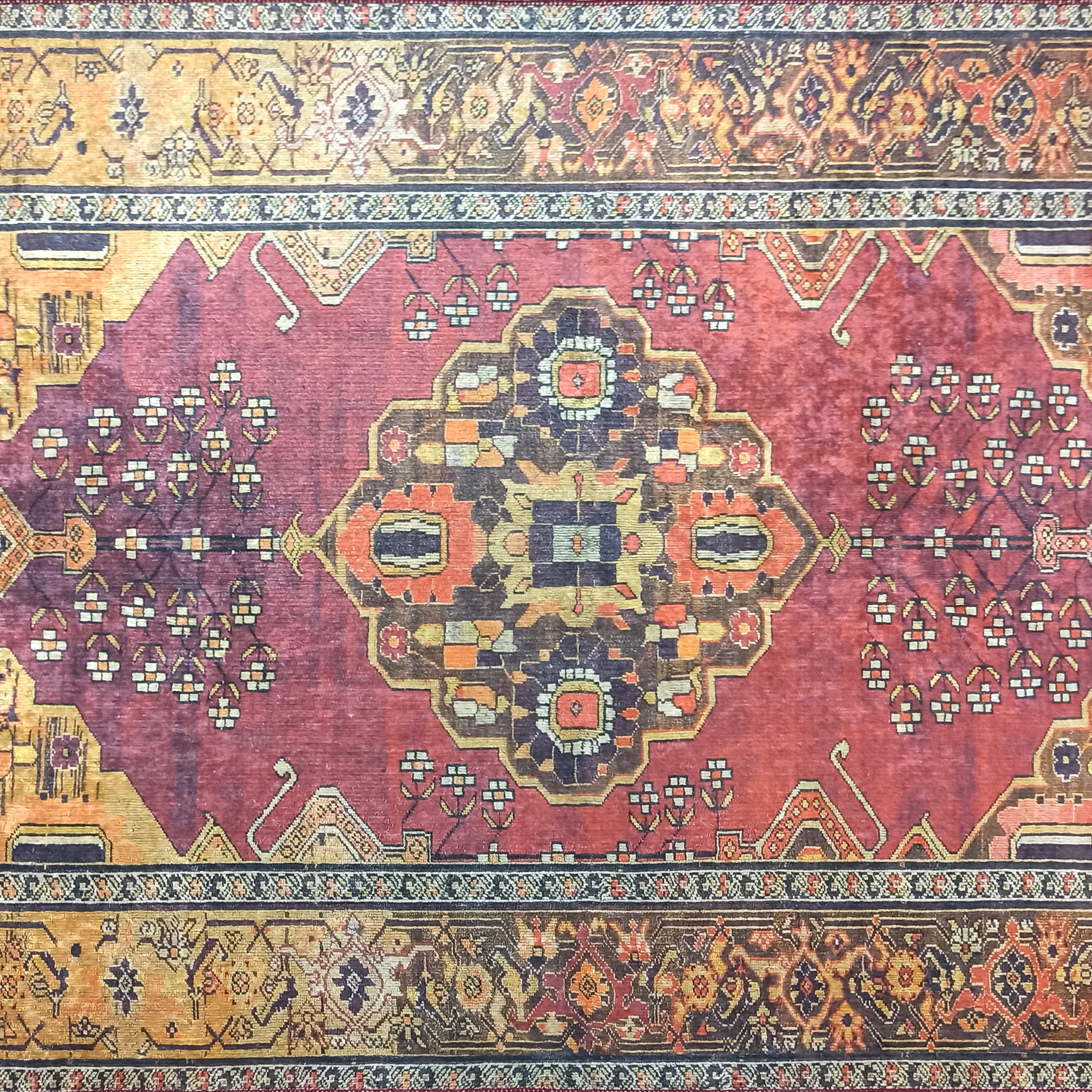 Turkish Oushak Dark Red Beige Rug