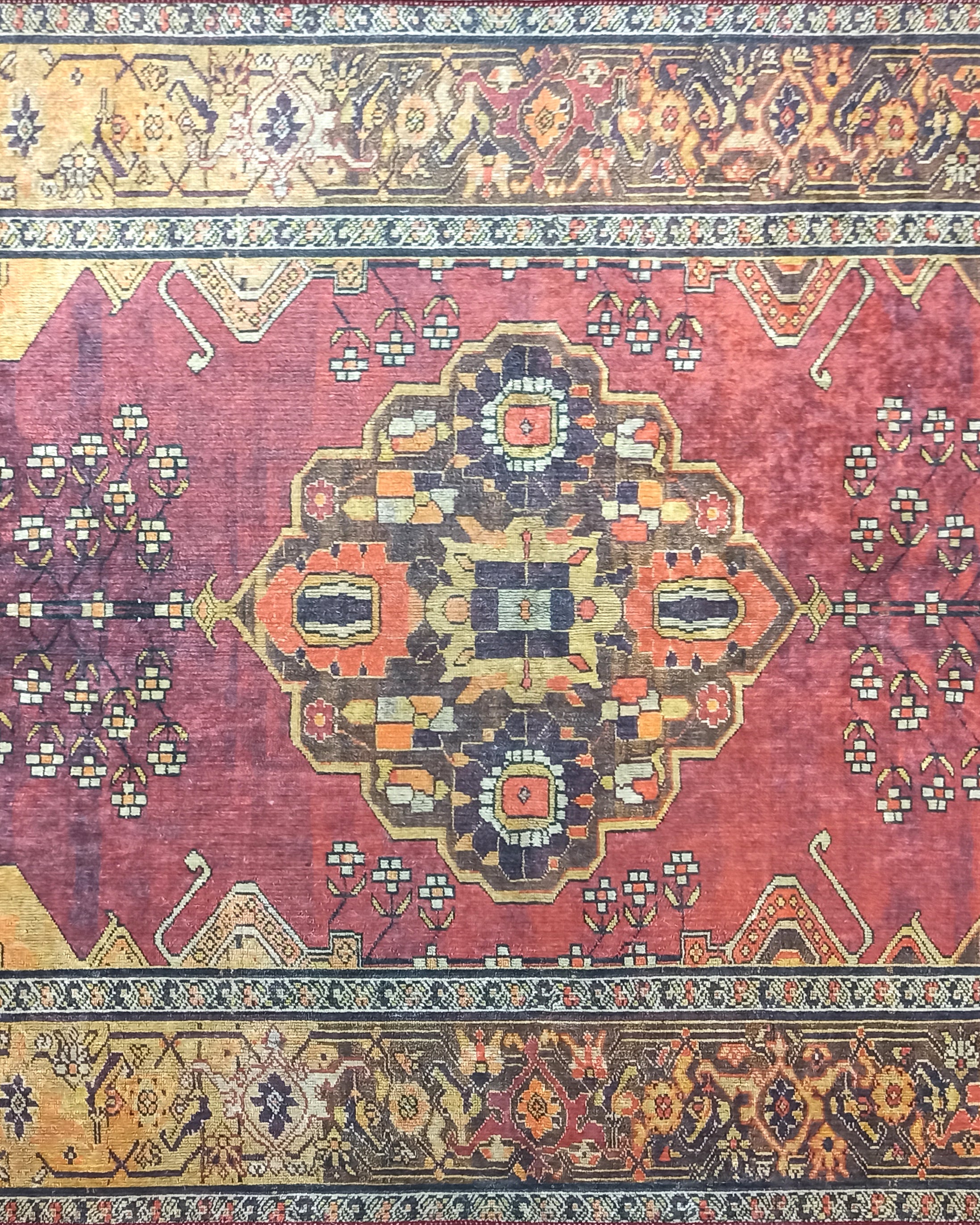 Turkish Oushak Dark Red Beige Rug