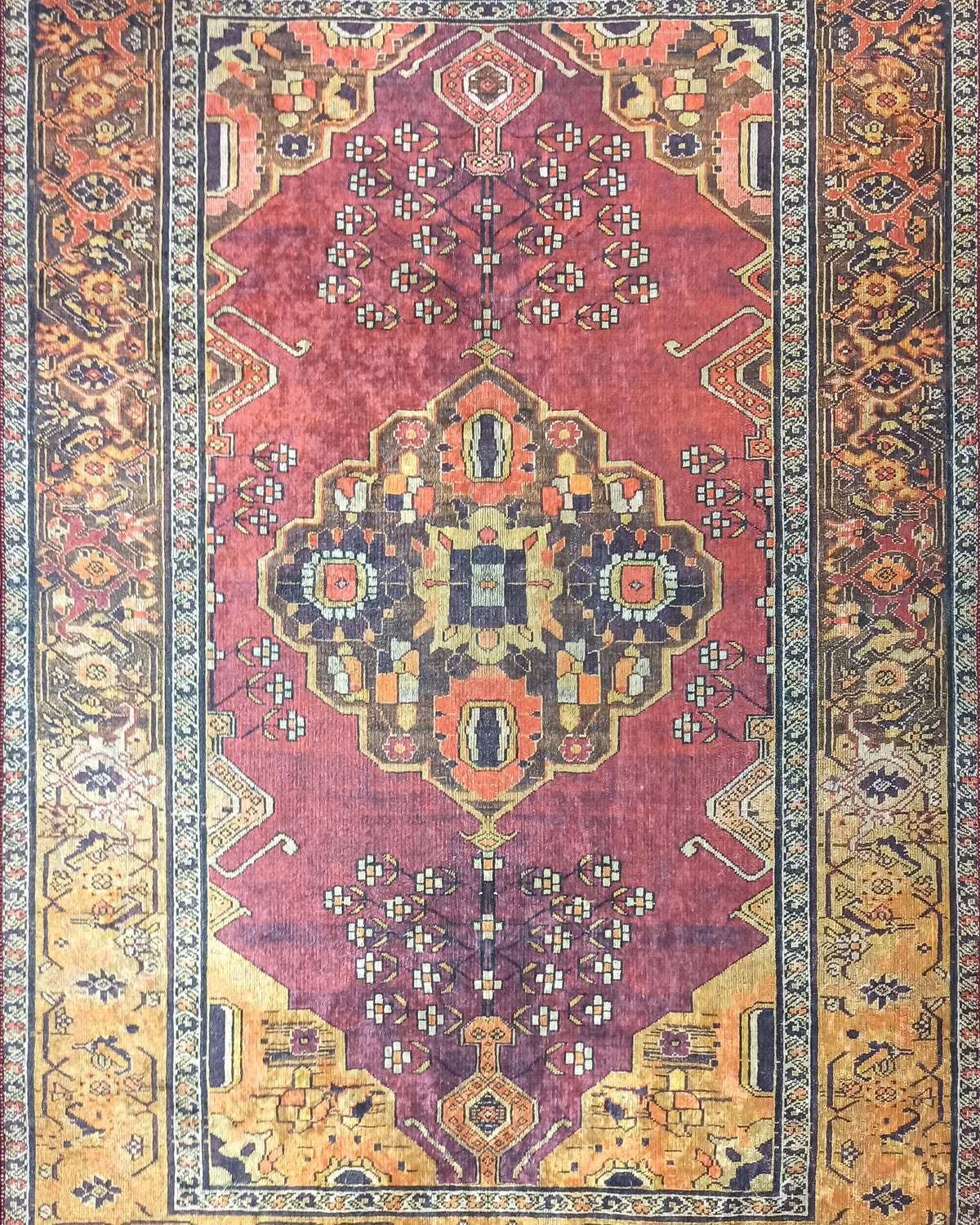 Turkish Oushak Dark Red Beige Rug