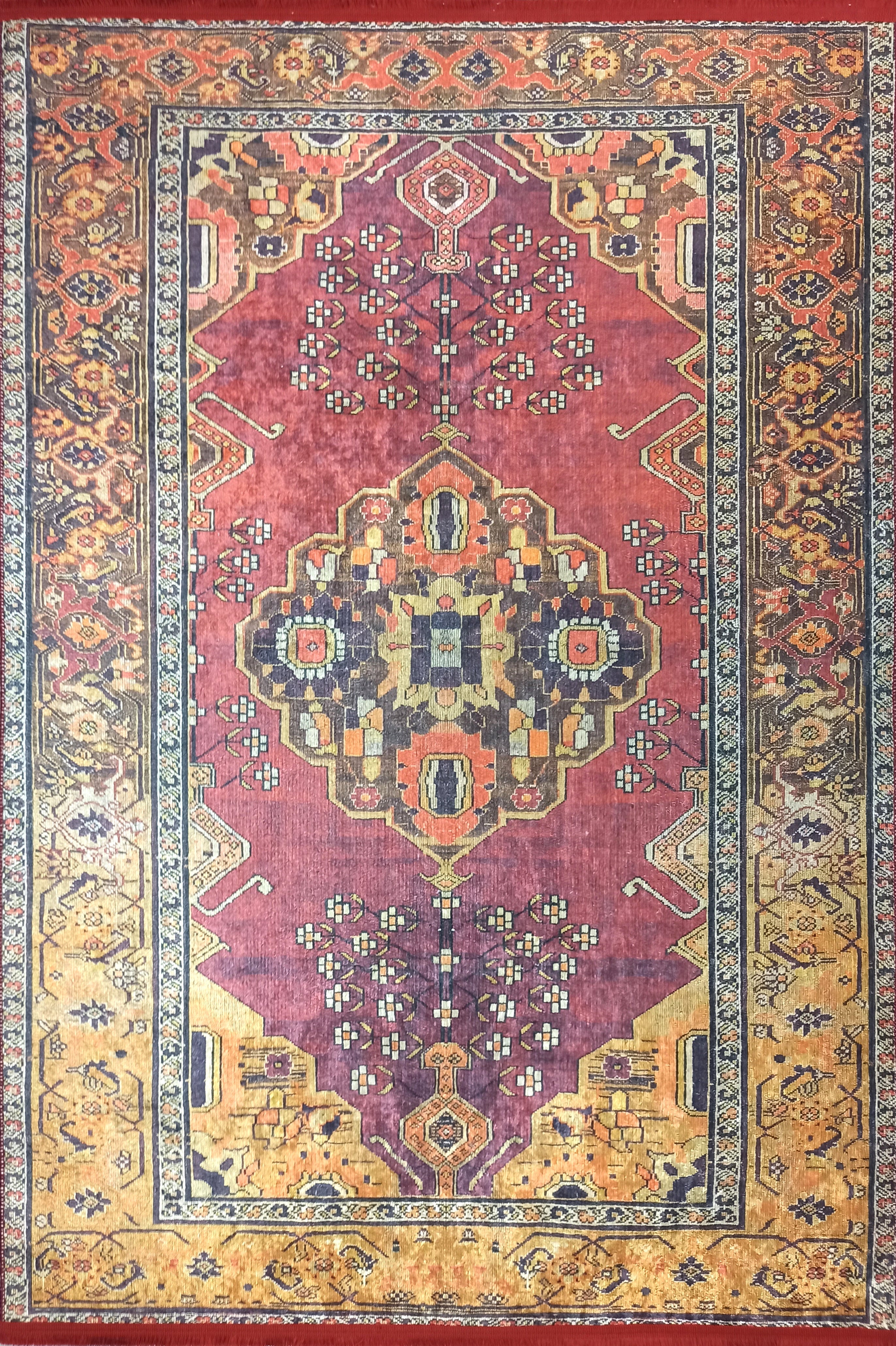 Turkish Oushak Dark Red Beige Rug